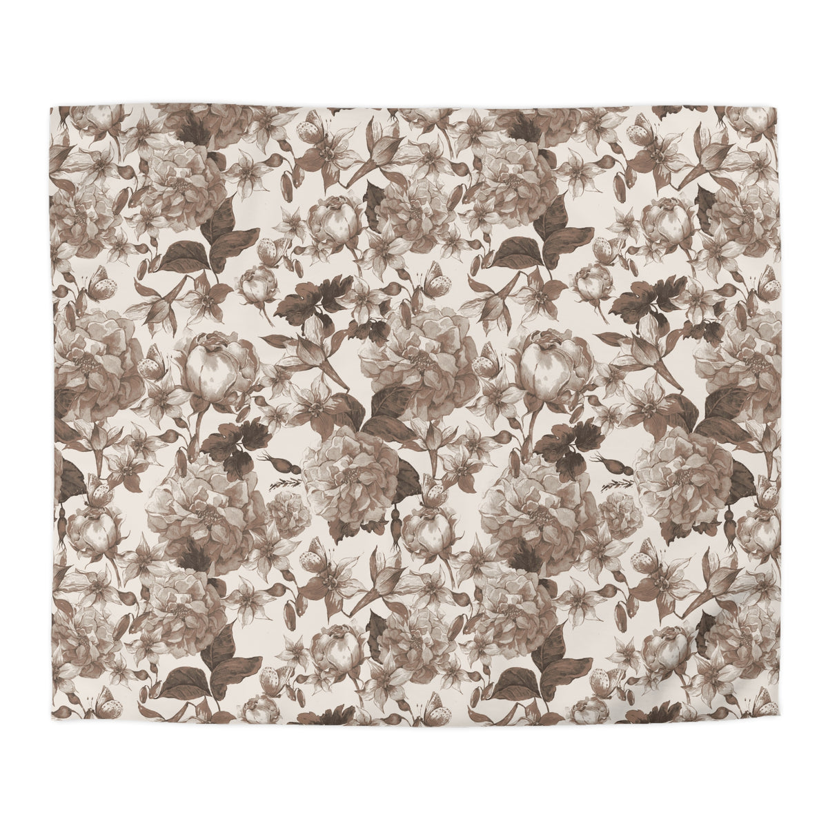 a repeating floral pattern with various types of flowers and leaves, creating a visually appealing and intricate design.