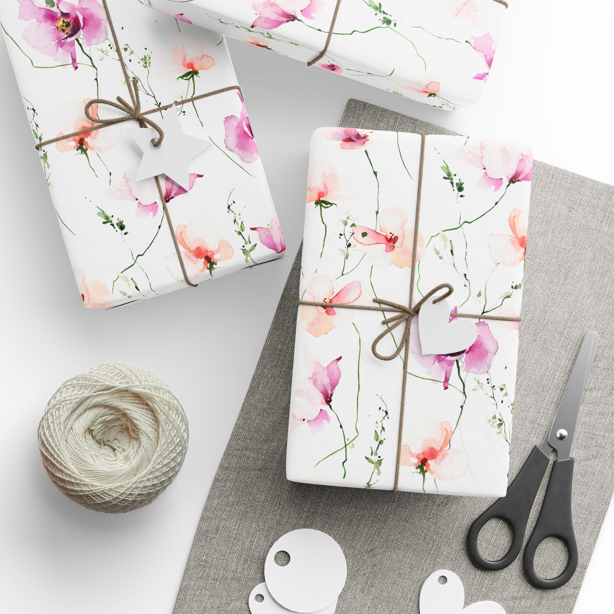 Gift Wrapping Paper | Pink White Floral Wrap for the Holidays, Birthdays