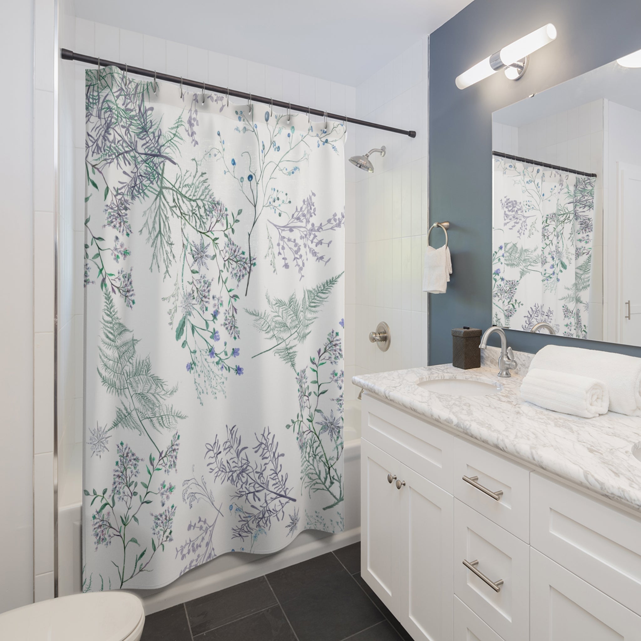 Floral Shower Curtain | Lavender Green Bath Curtain