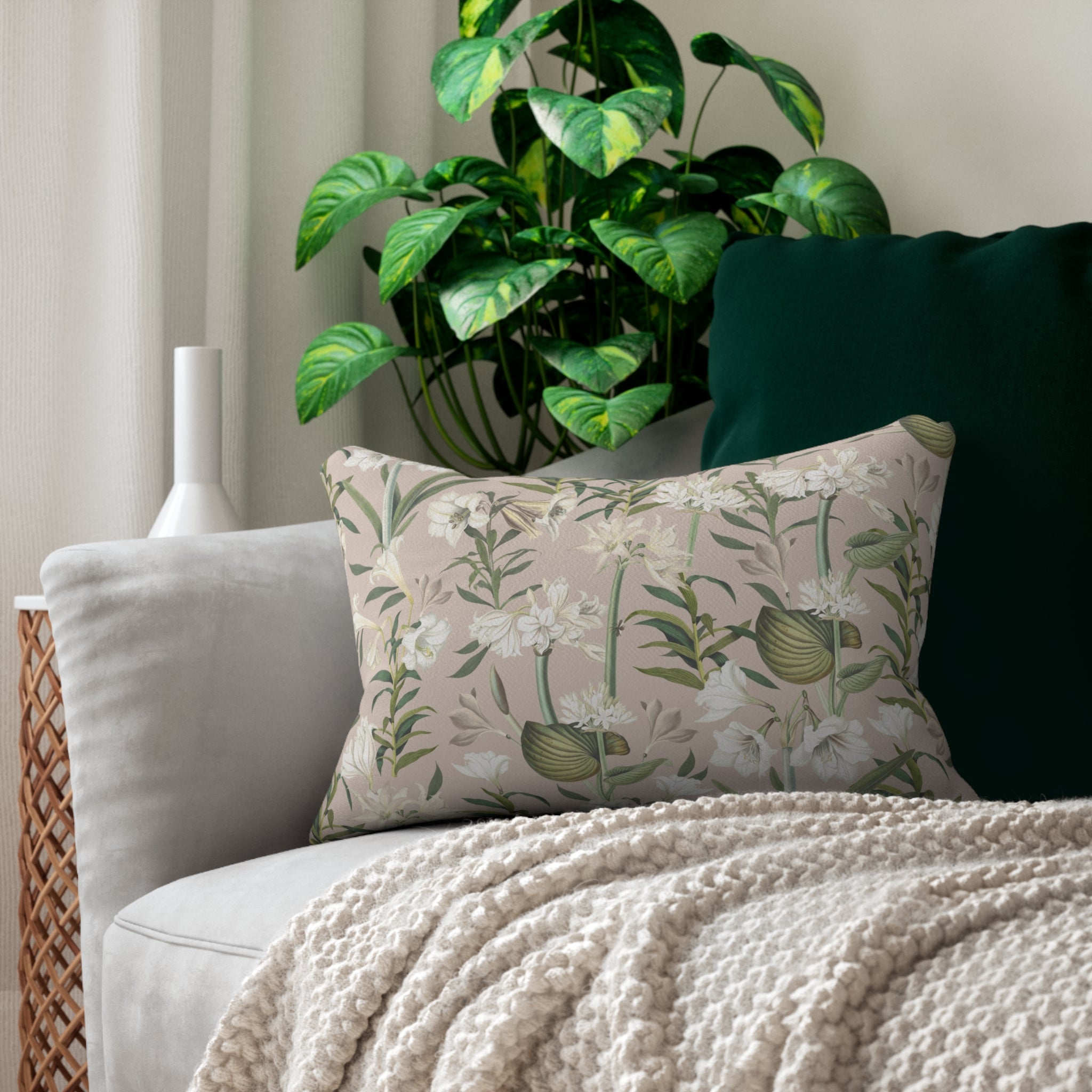 Jungle Lumbar Pillow | White Sage Green Beige Watercolor