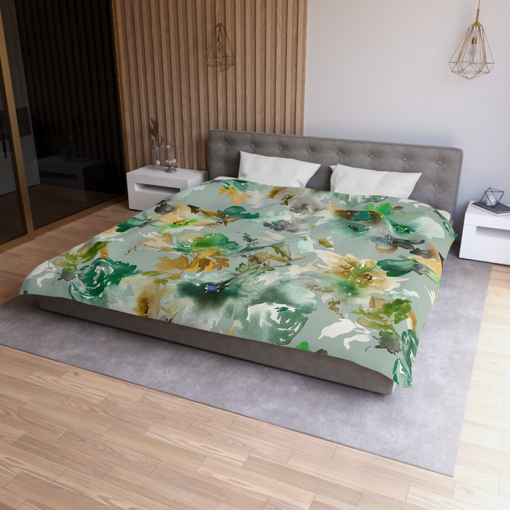 Floral Duvet, Pillow Cover Set | Green Beige Watercolor Bedroom Set