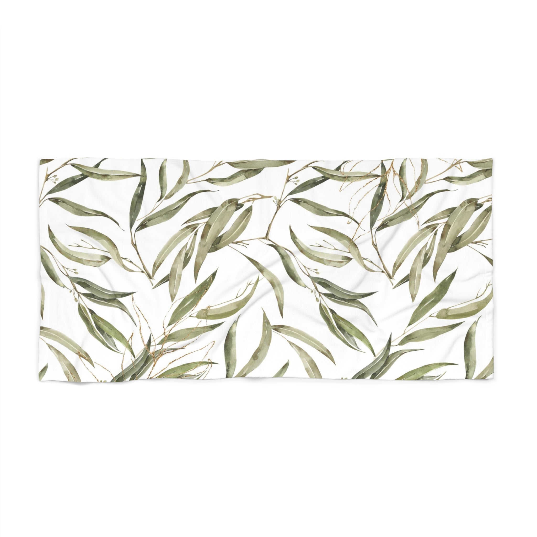Bath Beach Towel | Boho Floral, Amalfi Olive Leaves, Green White
