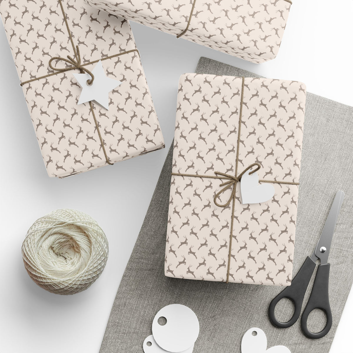 Taupe Leaping Reindeer Christmas Wrapping Paper, Gift Wrap