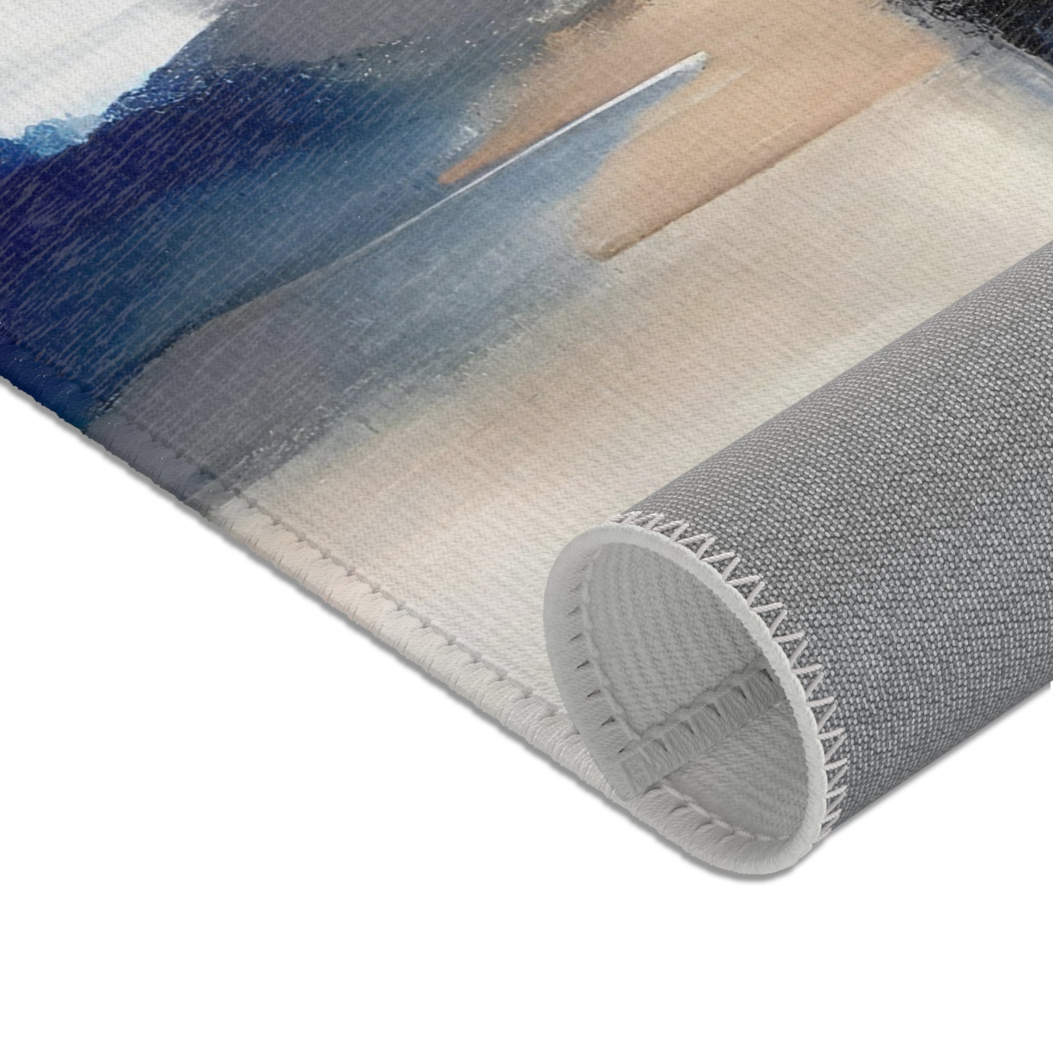 Modern Area Rug | Abstract Beige Grey, Navy Denim Blue, White