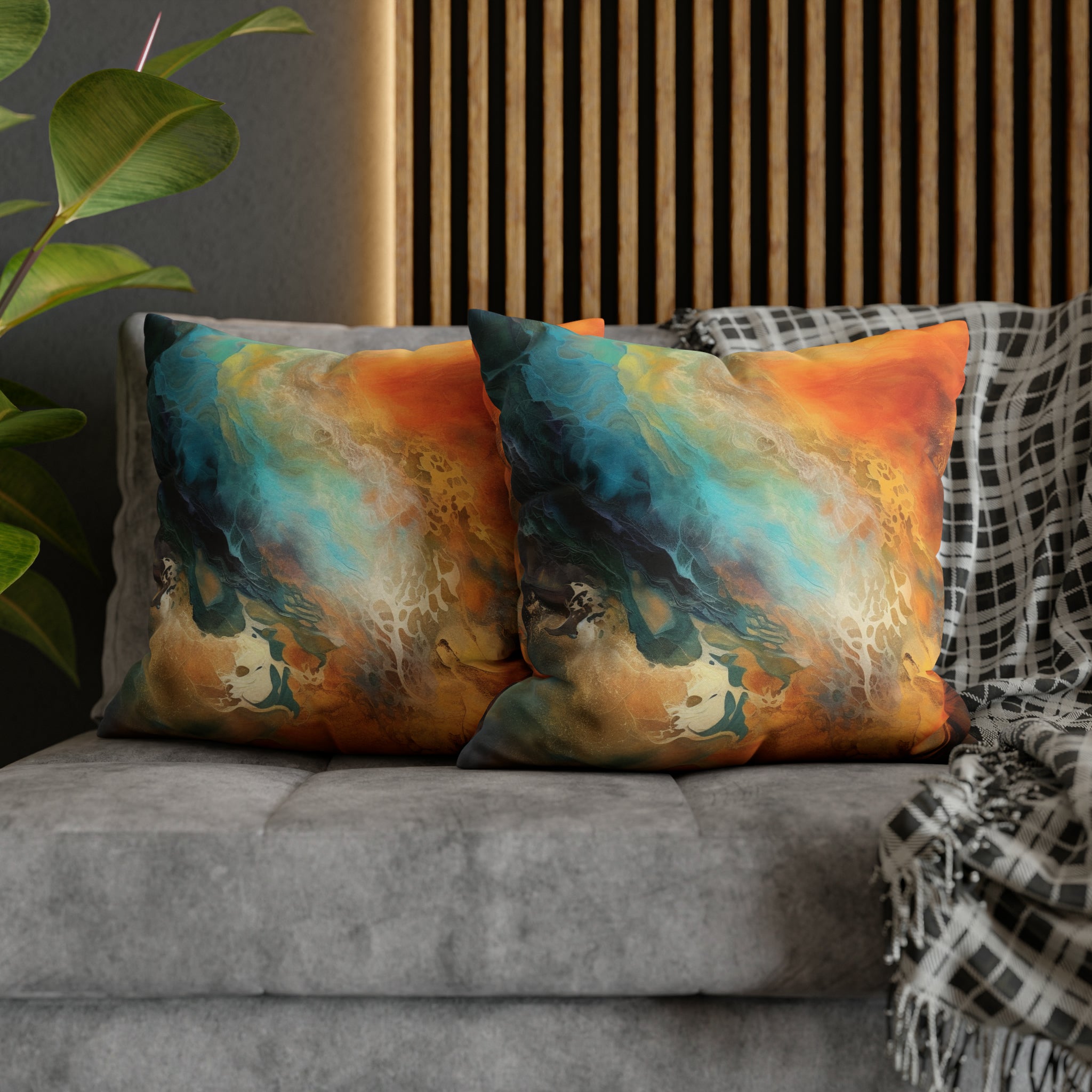 Abstract Pillow Cover | Burnt Orange, Navy Teal Blue