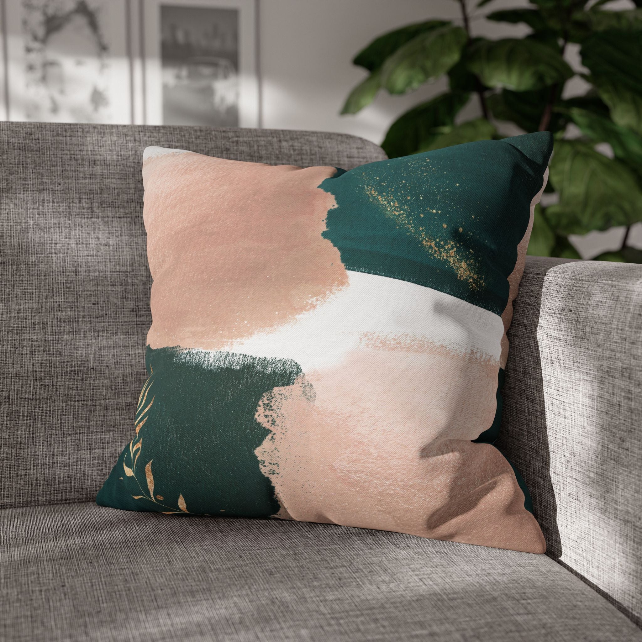 Abstract Throw Pillow Cover, Forest Green Modern Organic Decor Cushion