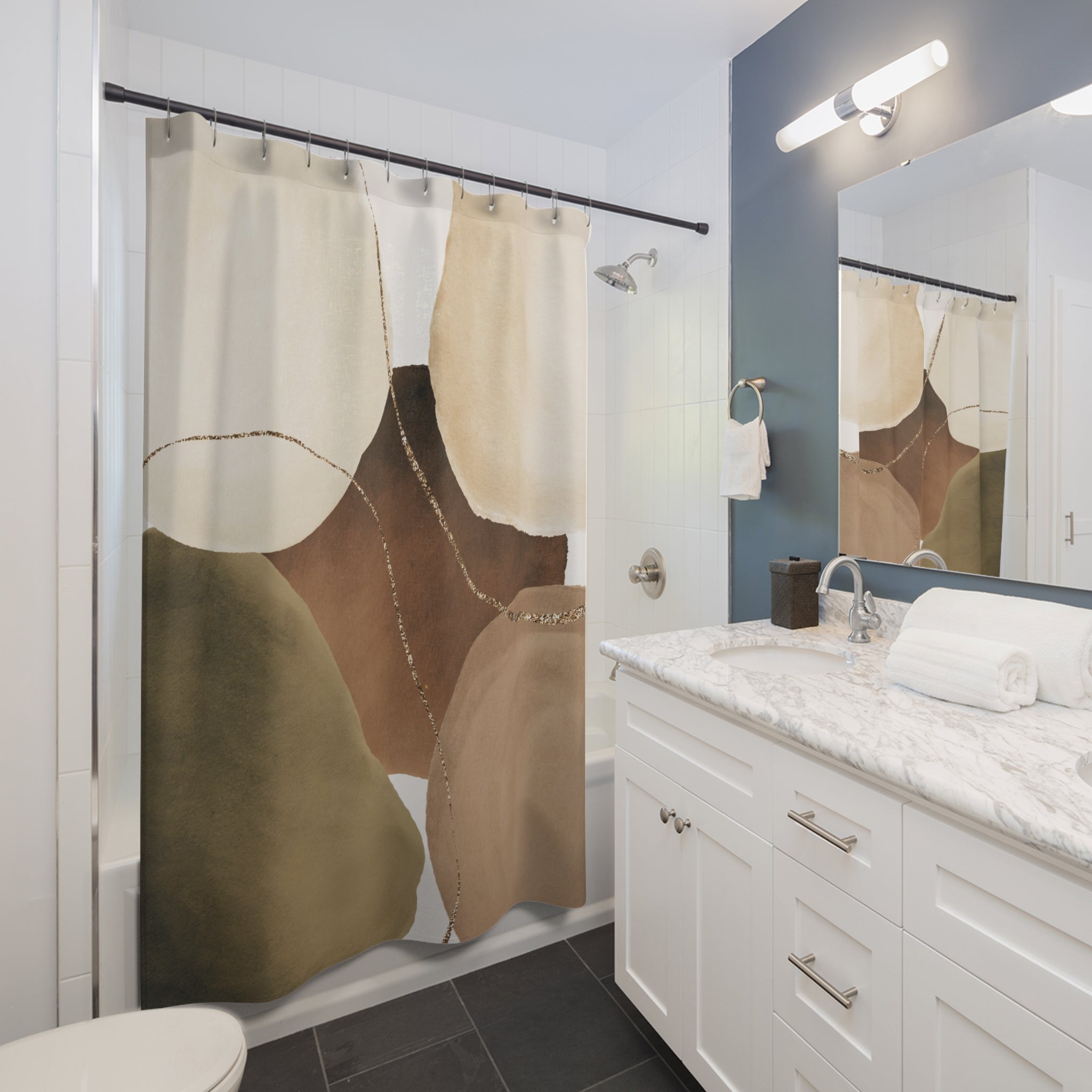 Boho Shower Curtain | Abstract Beige Taupe Brown