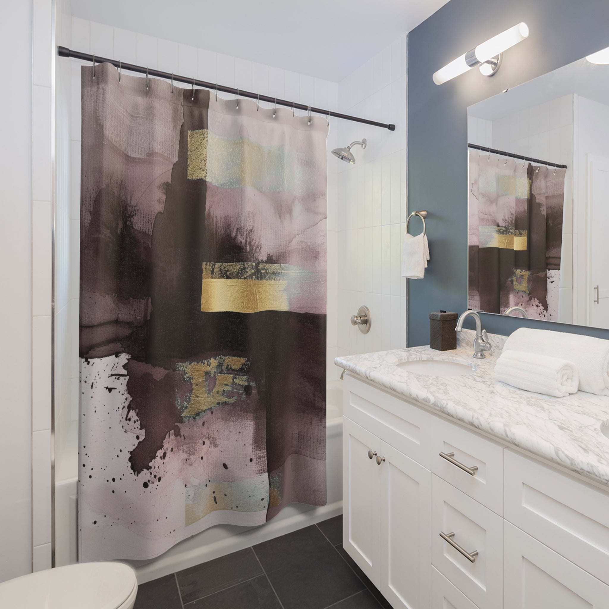 Abstract Shower Curtain | Rustic Mauve Pink Ombre Muted Gold