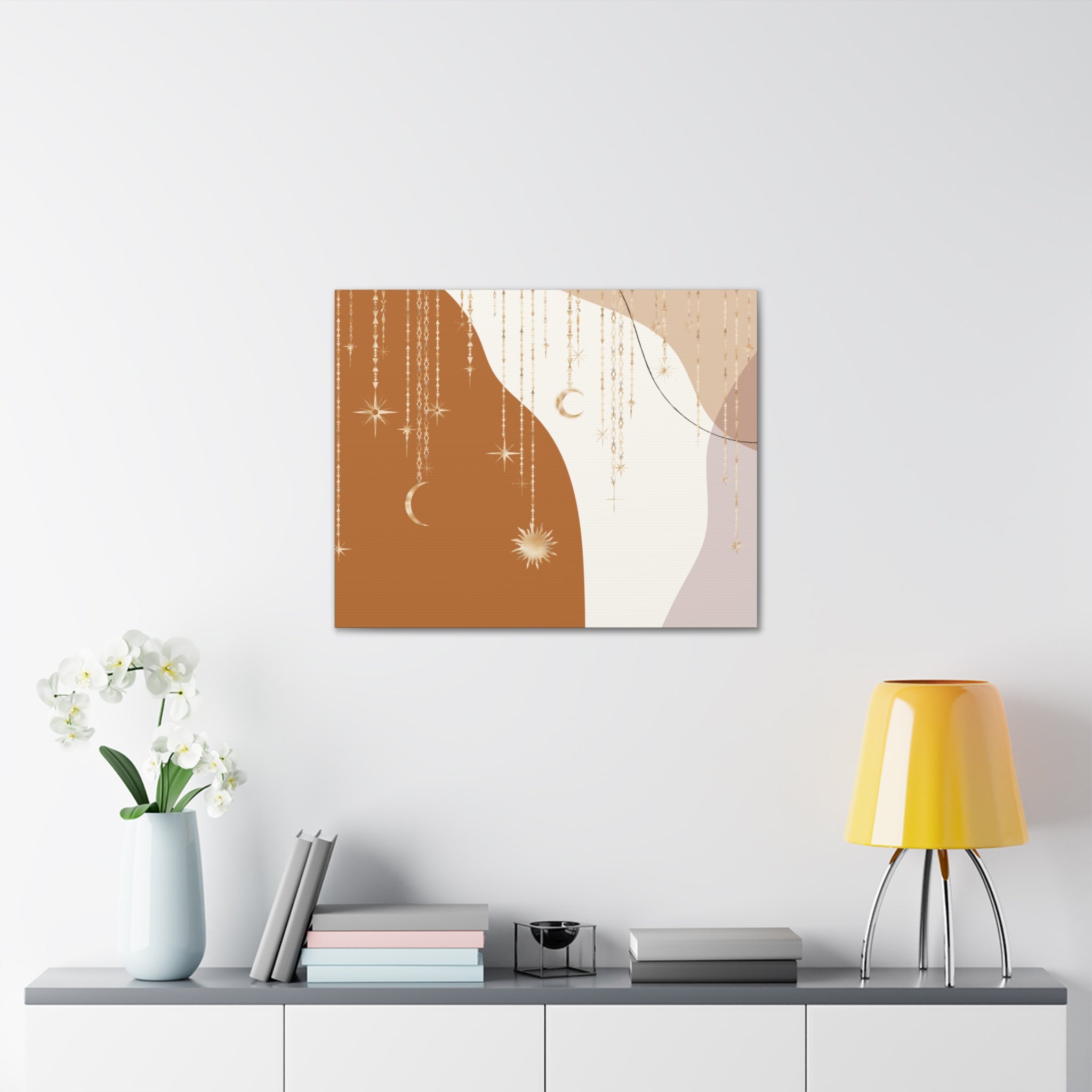 Bohemian Canvas Wall Art | Rust Beige Muted Gold Celestial
