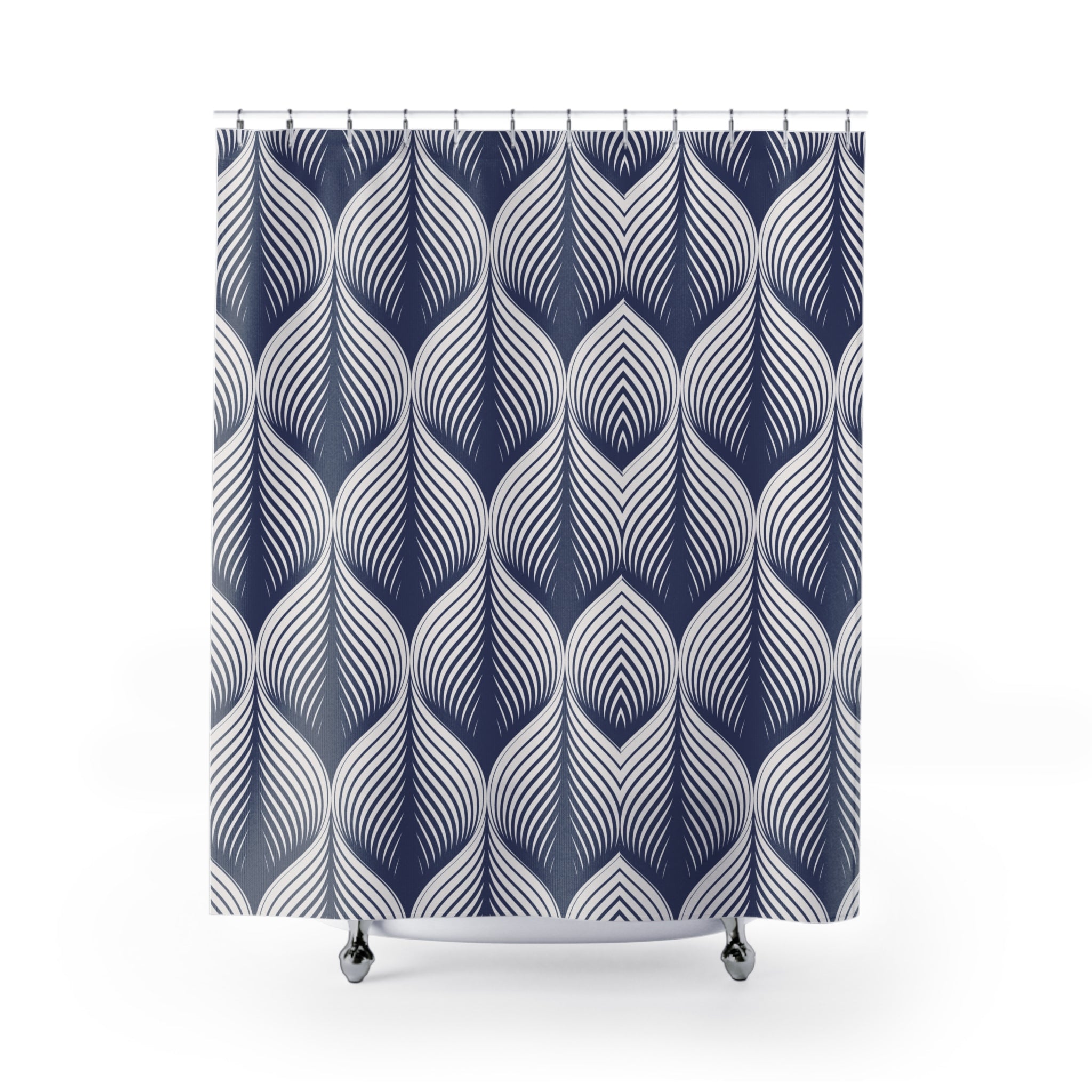 Boho Shower Curtain | Art Deco Pattern, Blue white