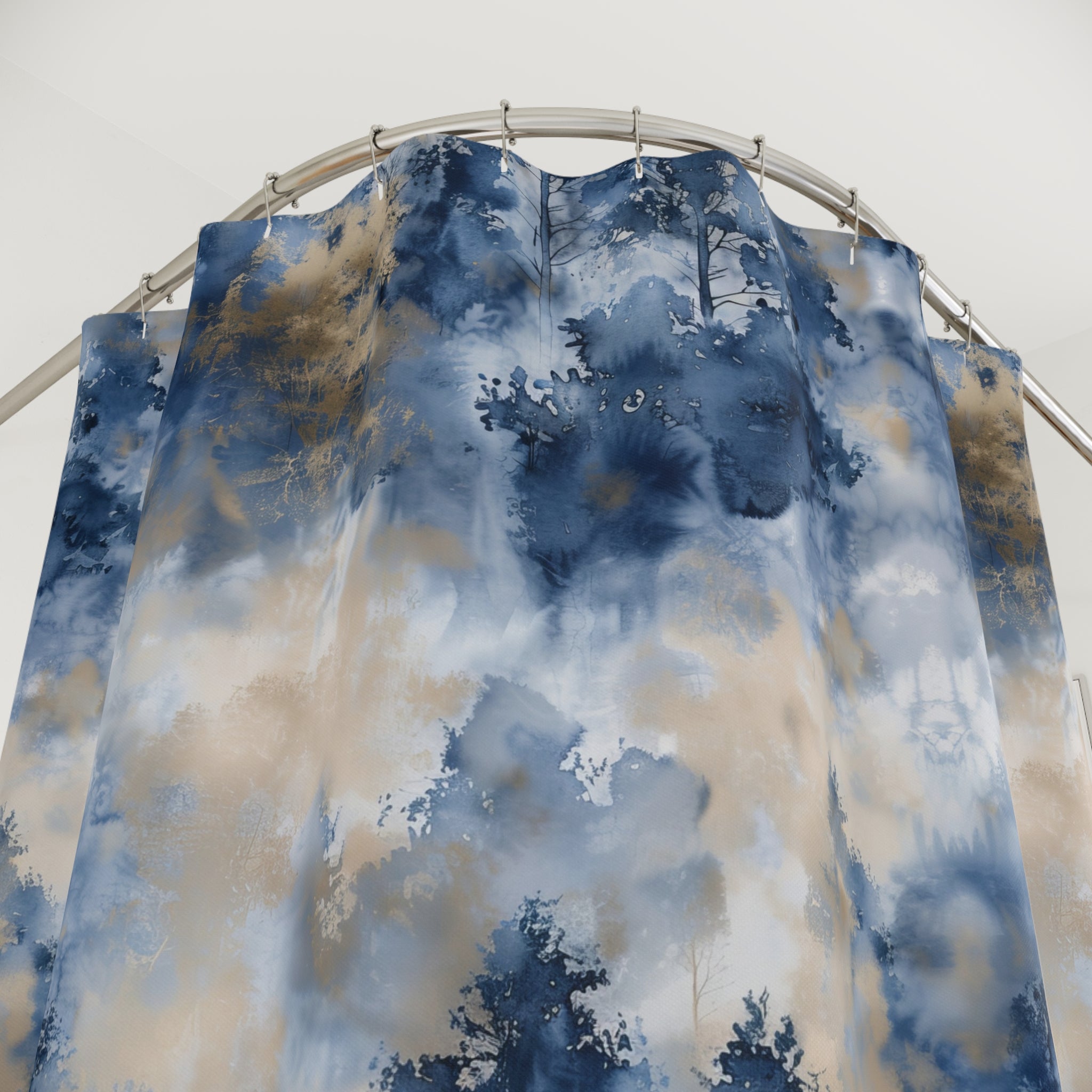 Abstract Shower Curtain | Blue Beige Nature Watercolor