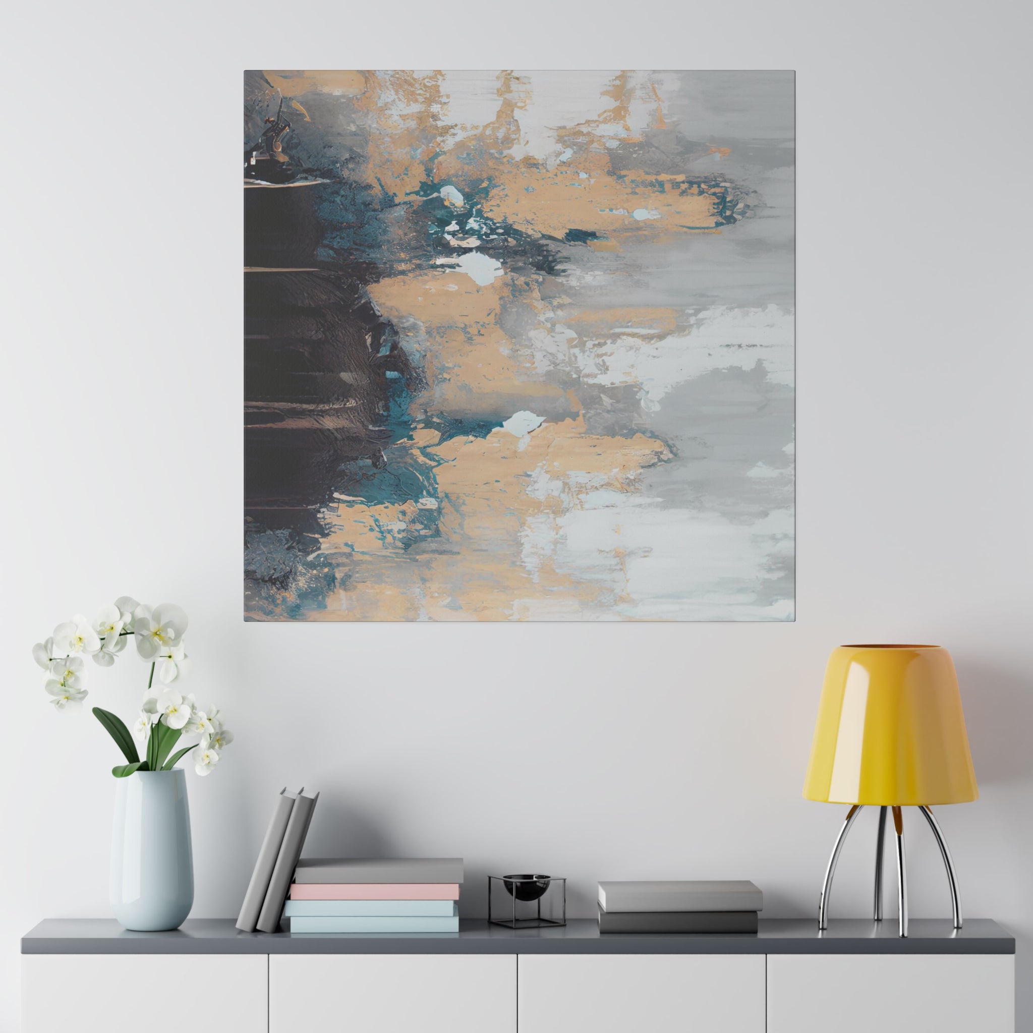 Canvas Wall Art | Earthy Beige Teal Navy Blue Wall Artwork