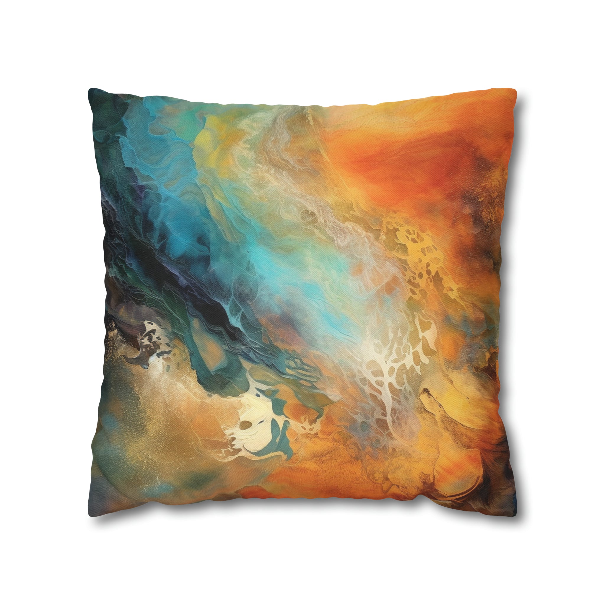 Abstract Pillow Cover | Burnt Orange, Navy Teal Blue