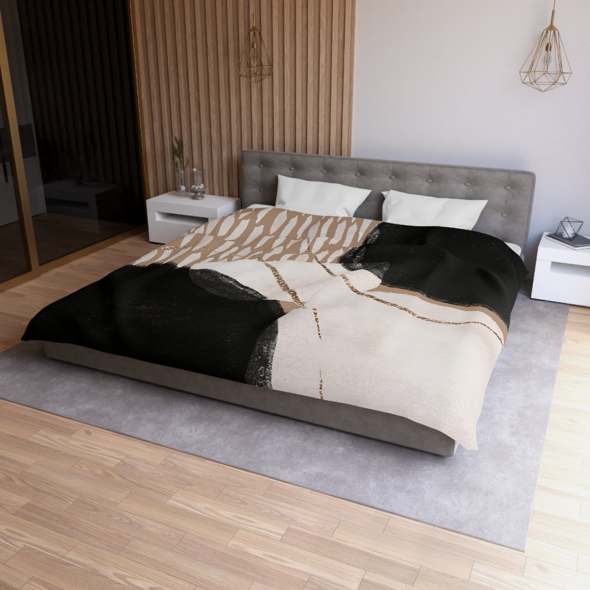 Abstract Duvet Cover | Black, Beige, Blush Ivory | Bedroom Decor