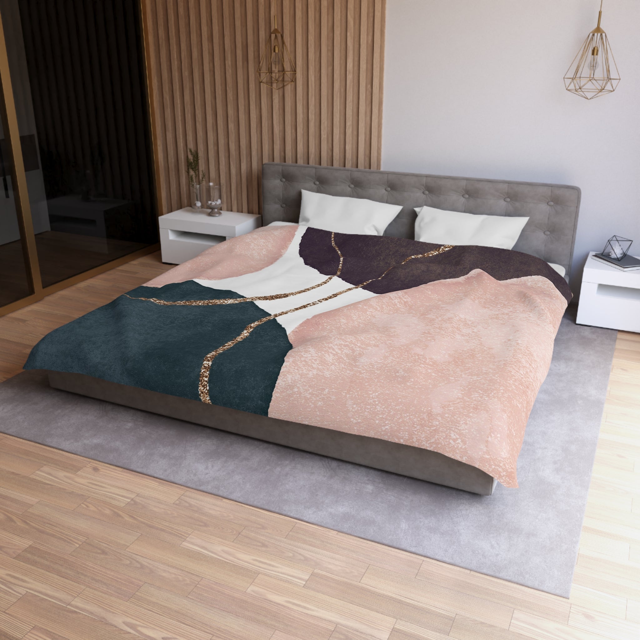 Abstract Duvet Cover | Blush Pink, Grey | Bedroom Decor