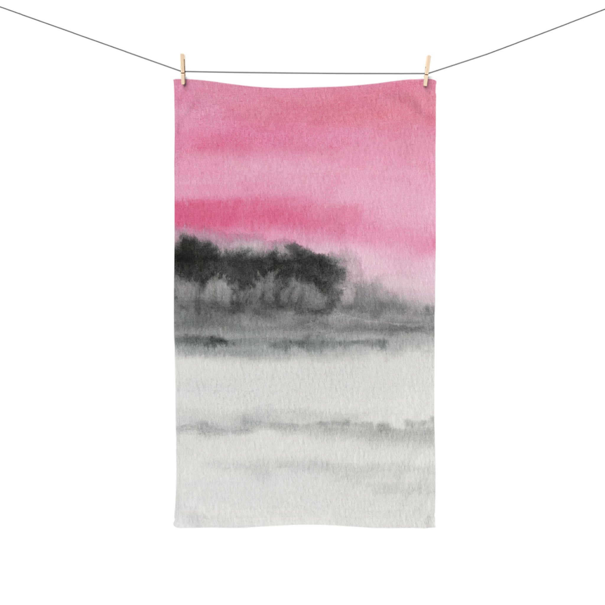 Abstract Kitchen, Bath Hand Towel | Pink, Gray Black Ombre, Landscape