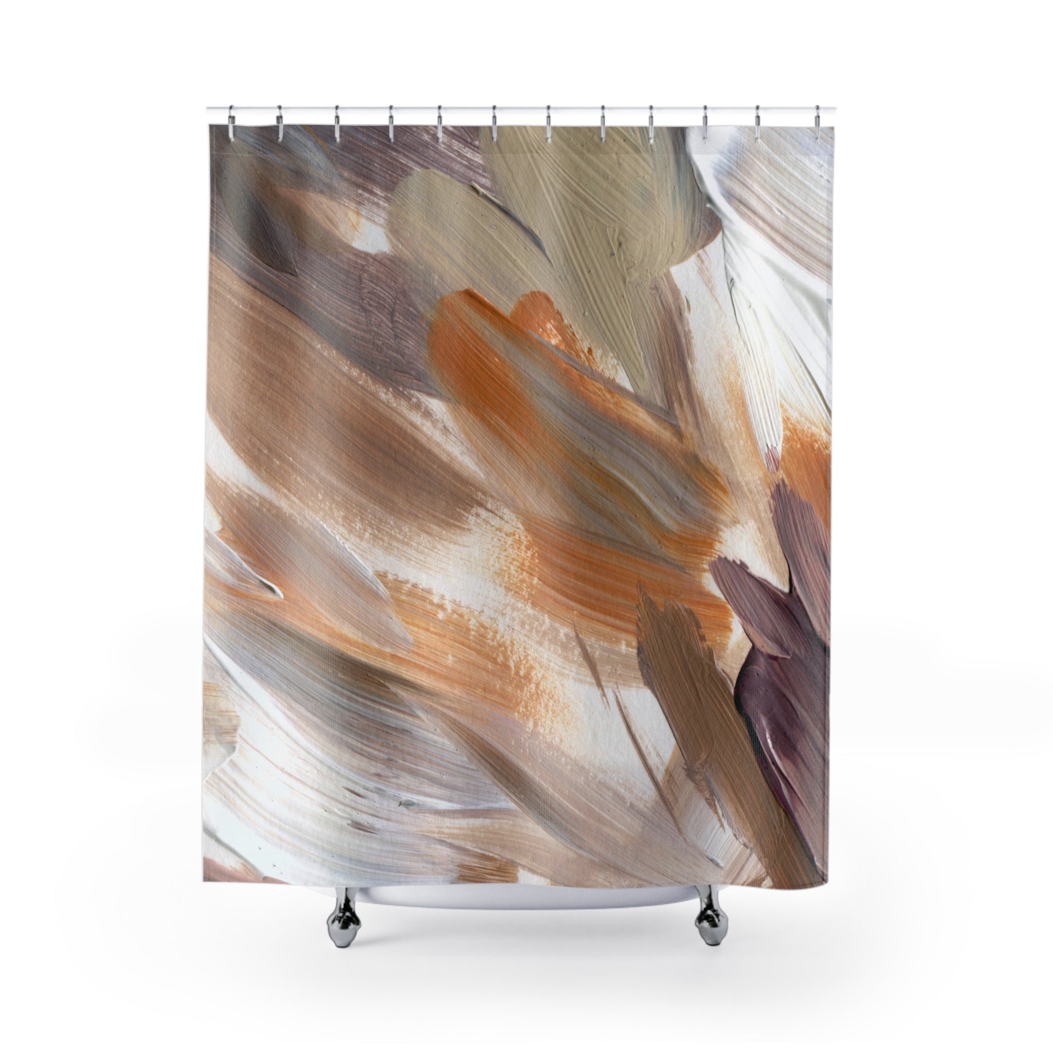 Colorful Shower Curtain | Acrylic Paint Print, Beige Purple Fabric Bath Curtain