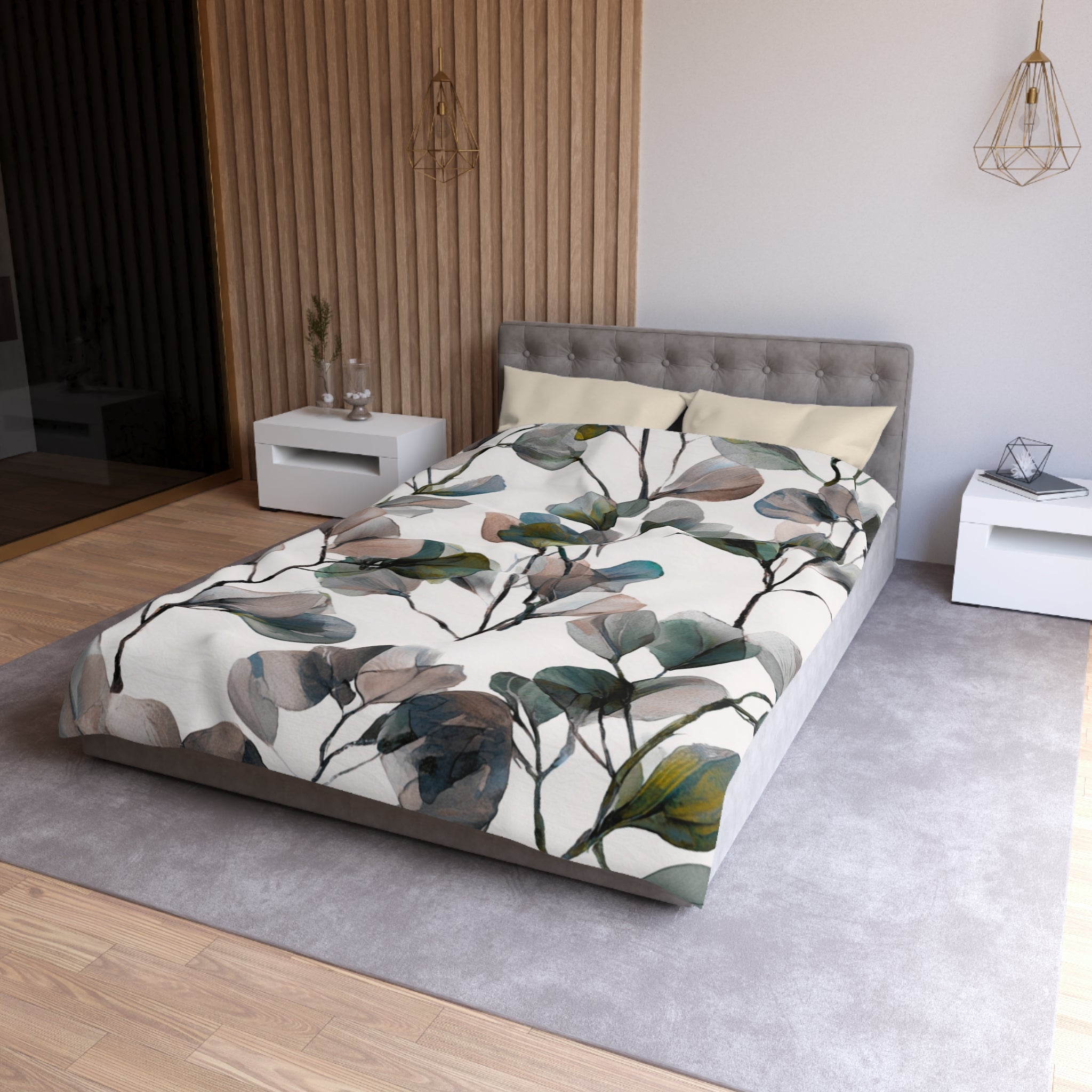 Floral Duvet, Pillow Cover | White Green Bedroom Decor