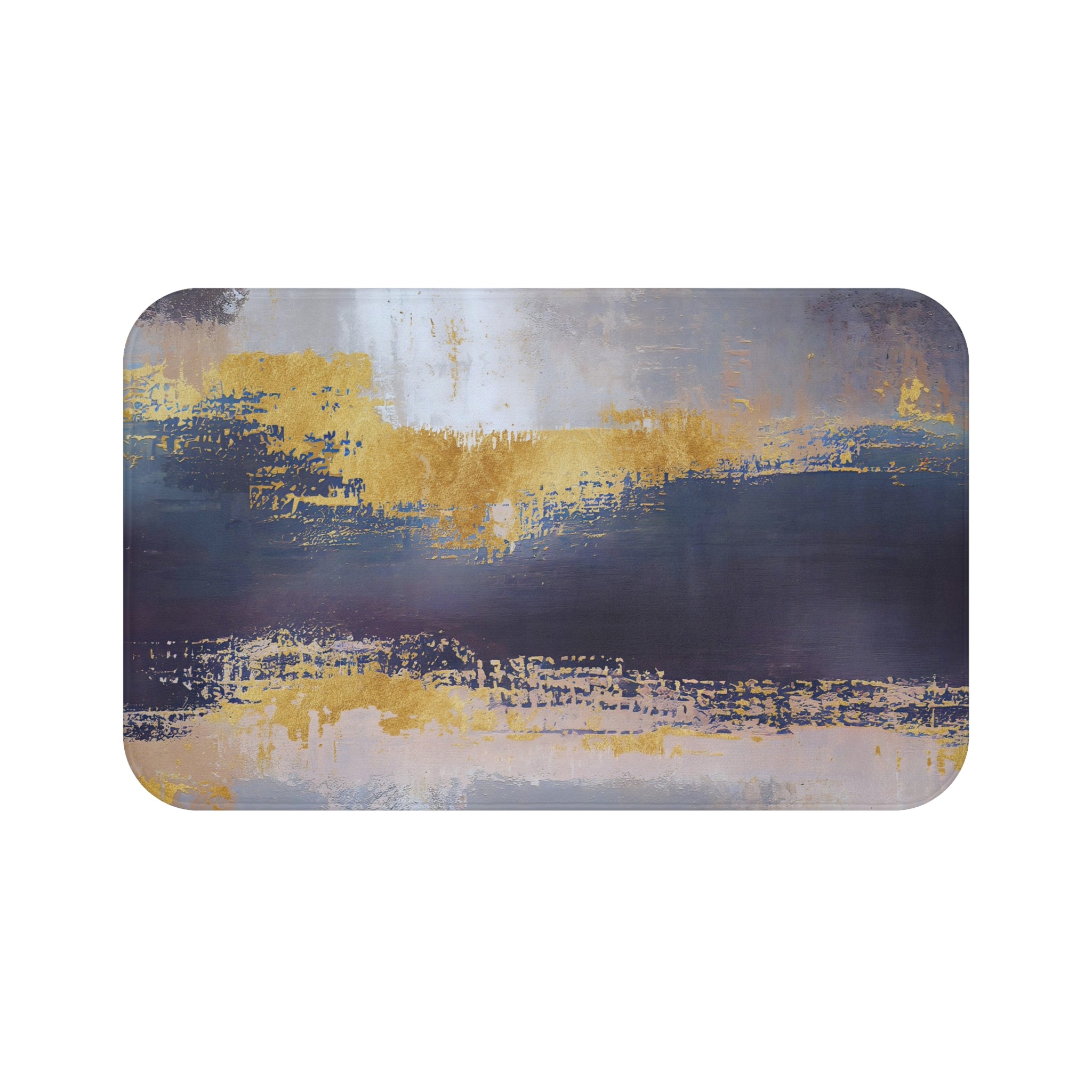 Abstract Bath Mat | Navy Blue, Muted Gold Beige Kitchen Mat
