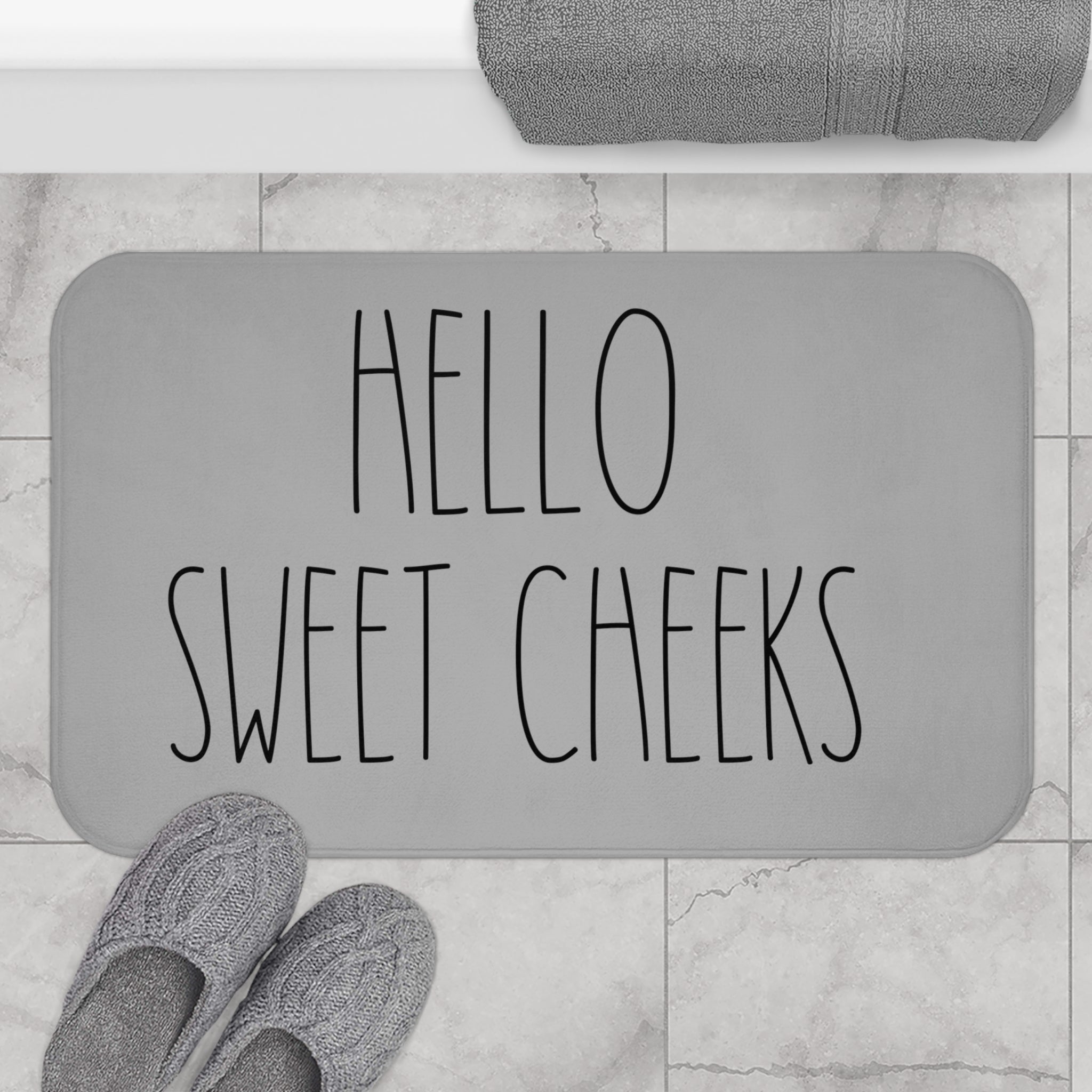 Grey Bath Mat | Hello Sweet Cheeks, Cute Bath Rug