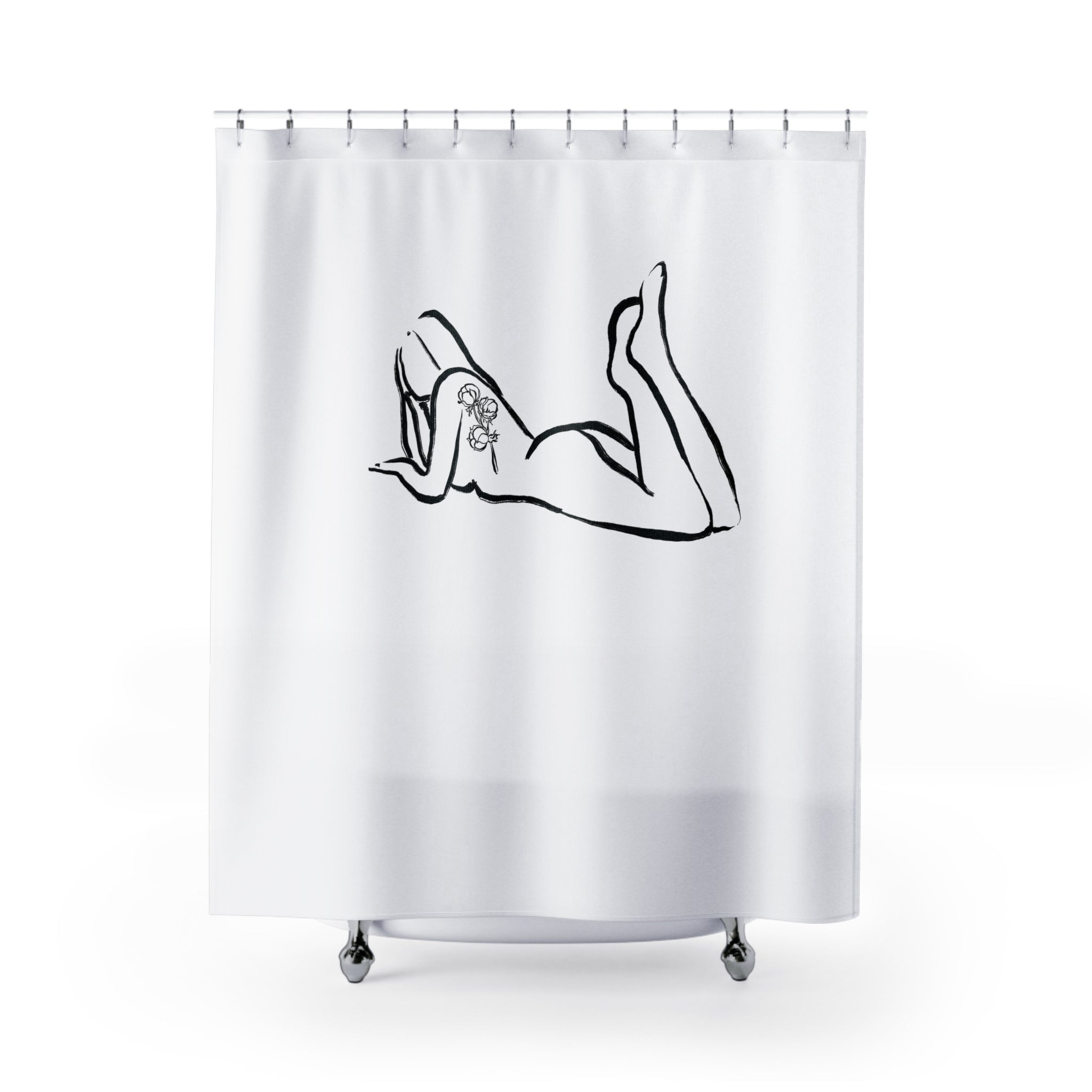 Line Art Shower Curtain | Black White Female Silhouette Bathroom Decor