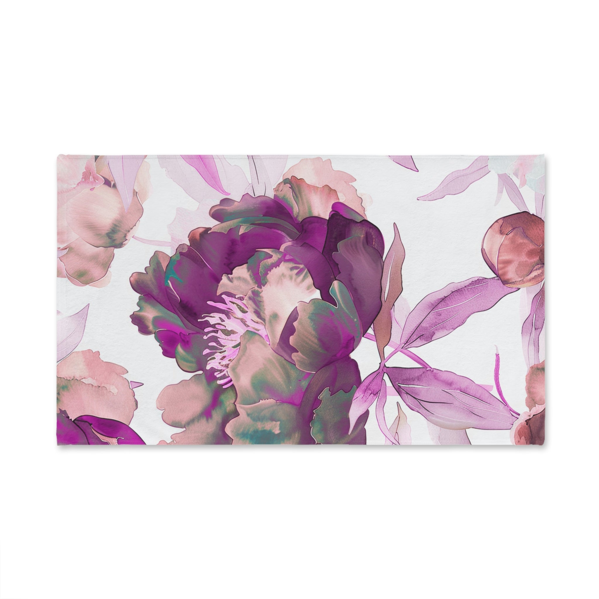 Floral Kitchen, Bath Hand Towel | Botanical White Pink Watercolor