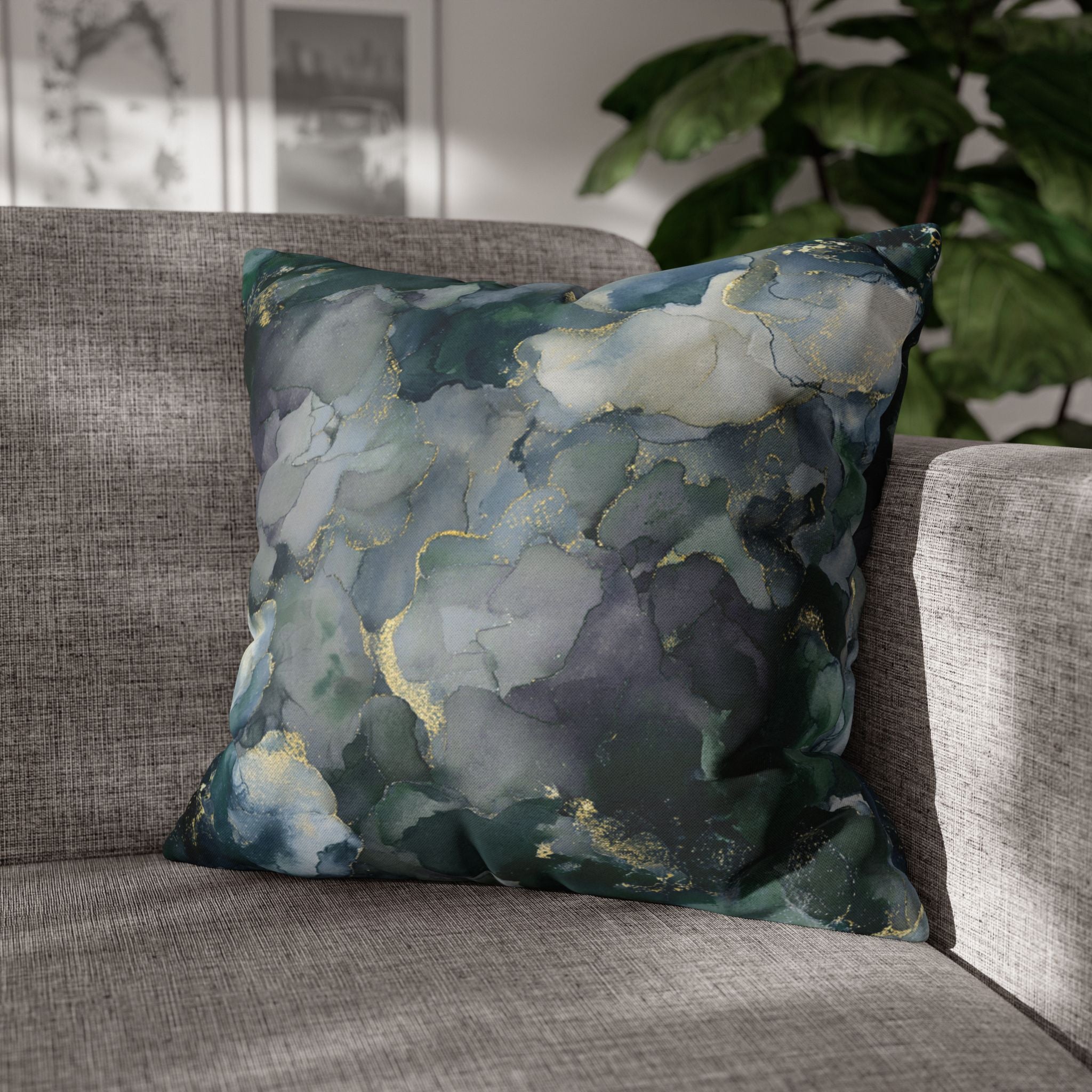 Abstract Floral Throw Pillow Cover | Green Blue Watercolor