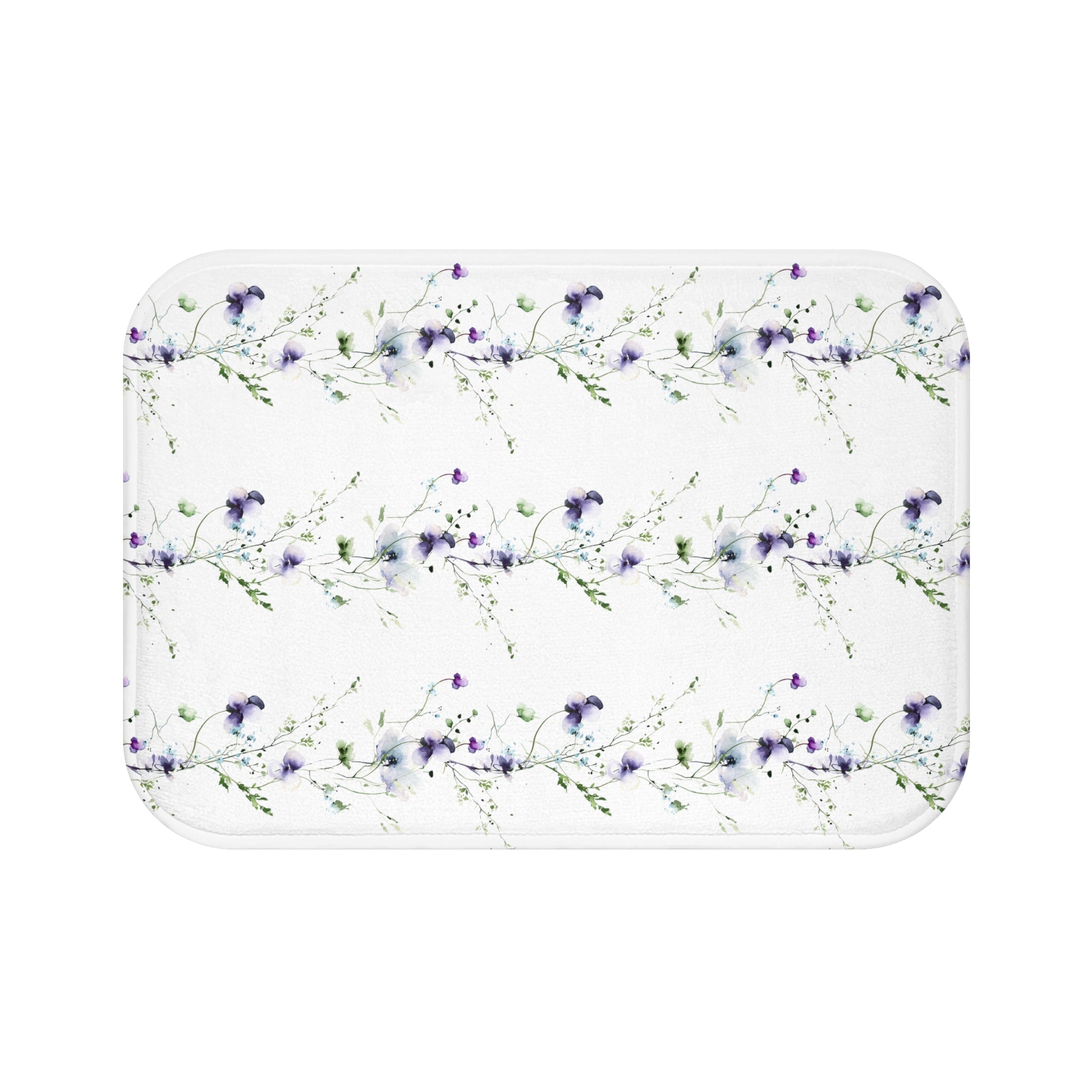 Floral Bath Mat | White Purple Sage Green, Nature Kitchen Mat