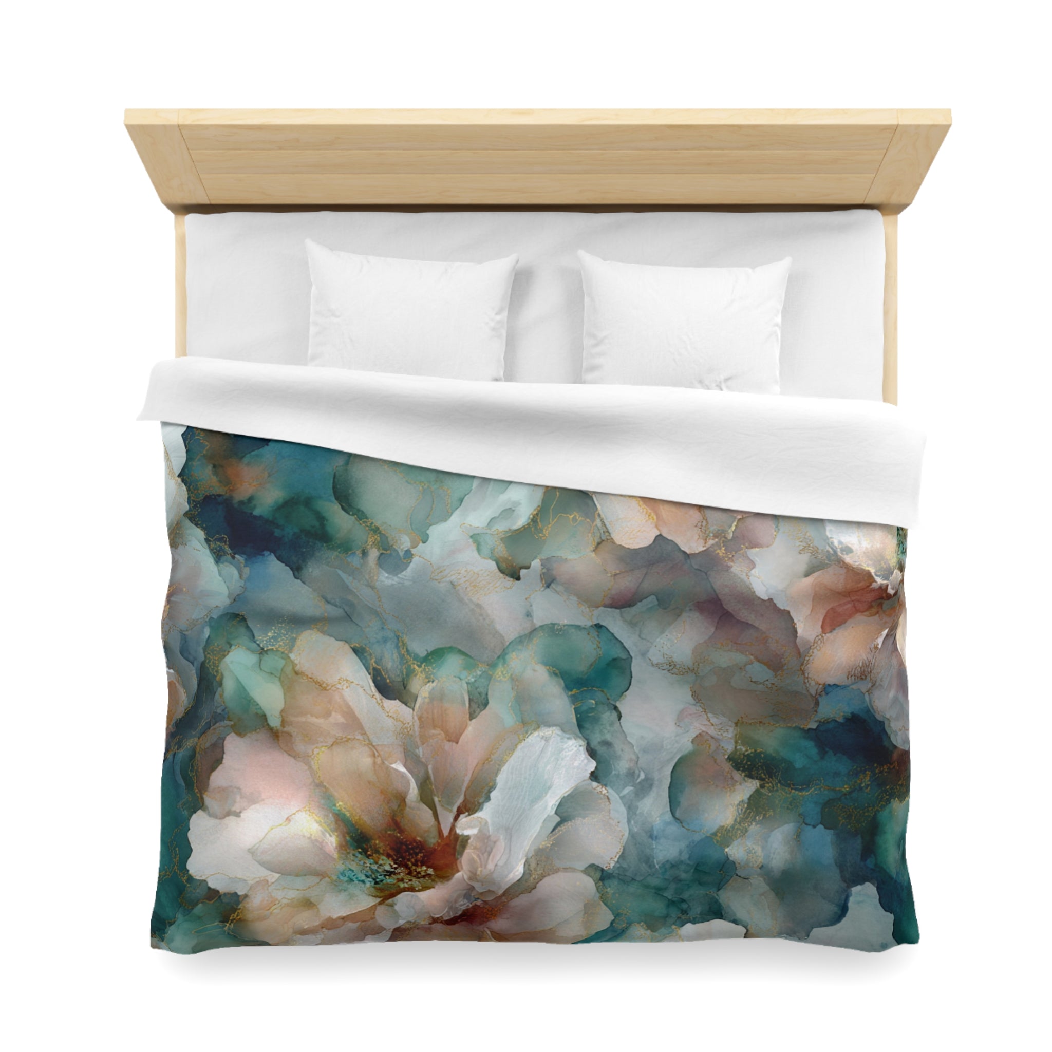 Abstract Floral Duvet Cover, Pillow Sham | Teal Blush Watercolor Bedding