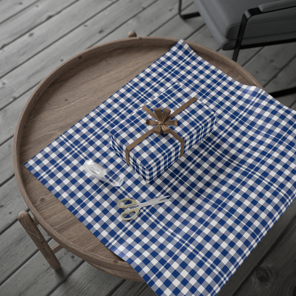 Navy Blue White Gingham Check Wrapping Paper, Gift Wrap