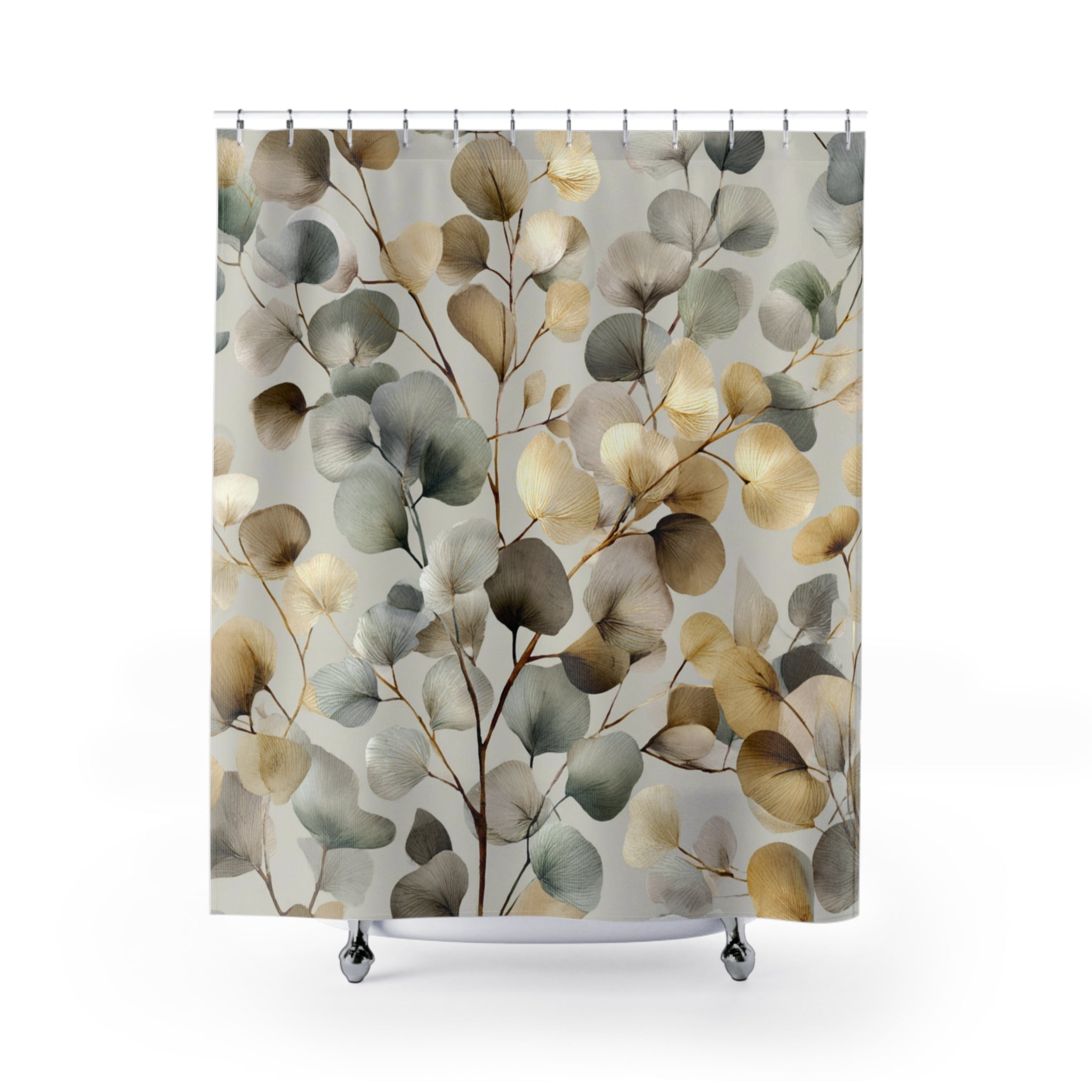 Boho Abstract Leaves Shower Curtain | Grey Taupe Beige Watercolor