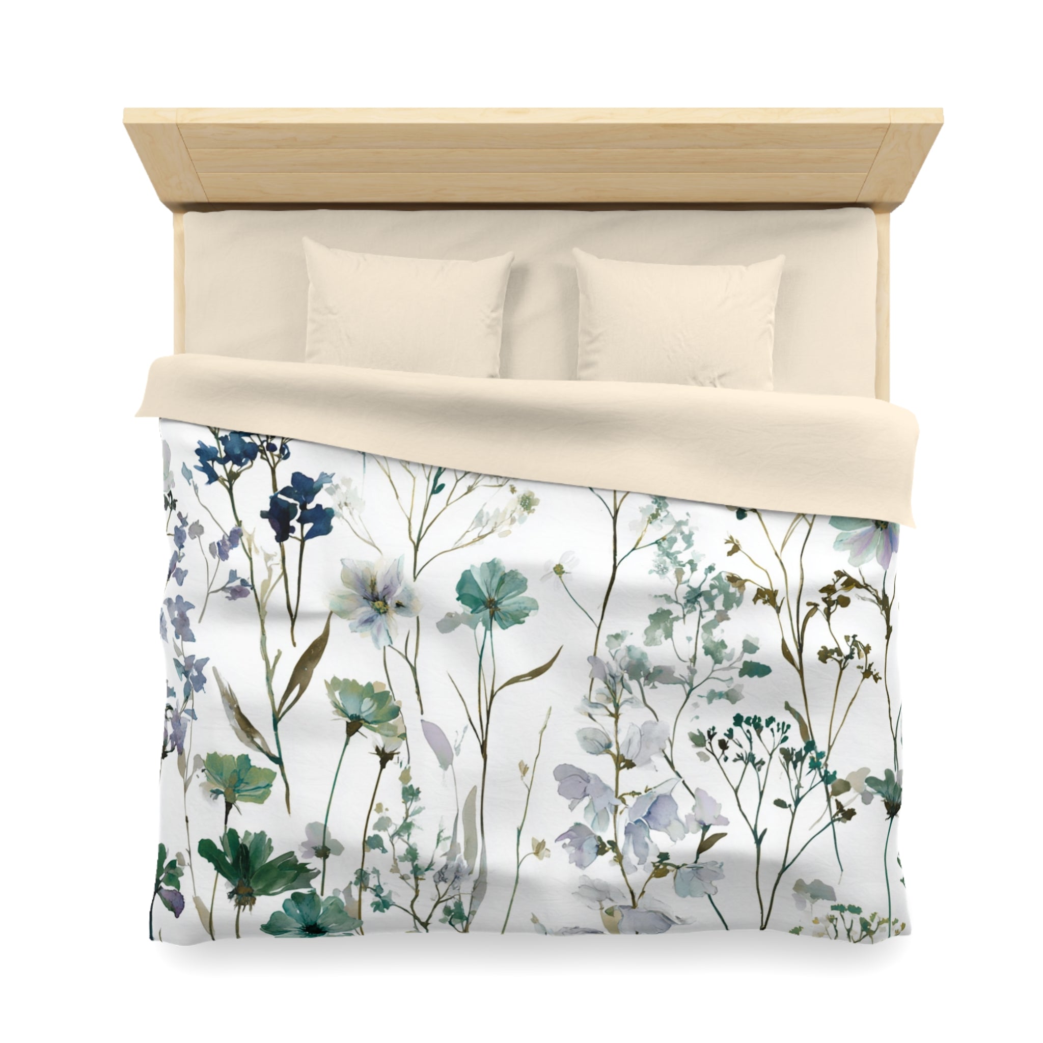 Floral Modern Duvet, Pillow Cover | White Green Bedroom Decor