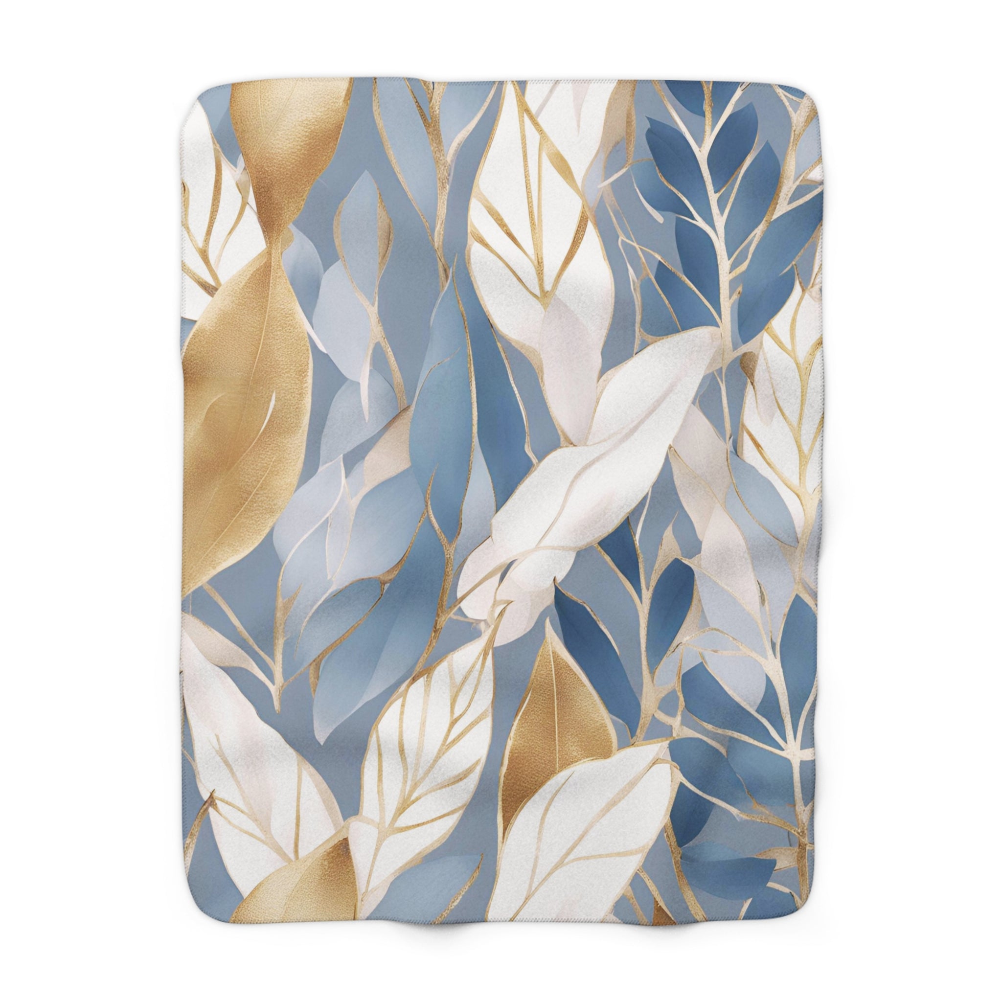 Abstract Floral Throw Blanket | Pale Blue, White Beige Leaves