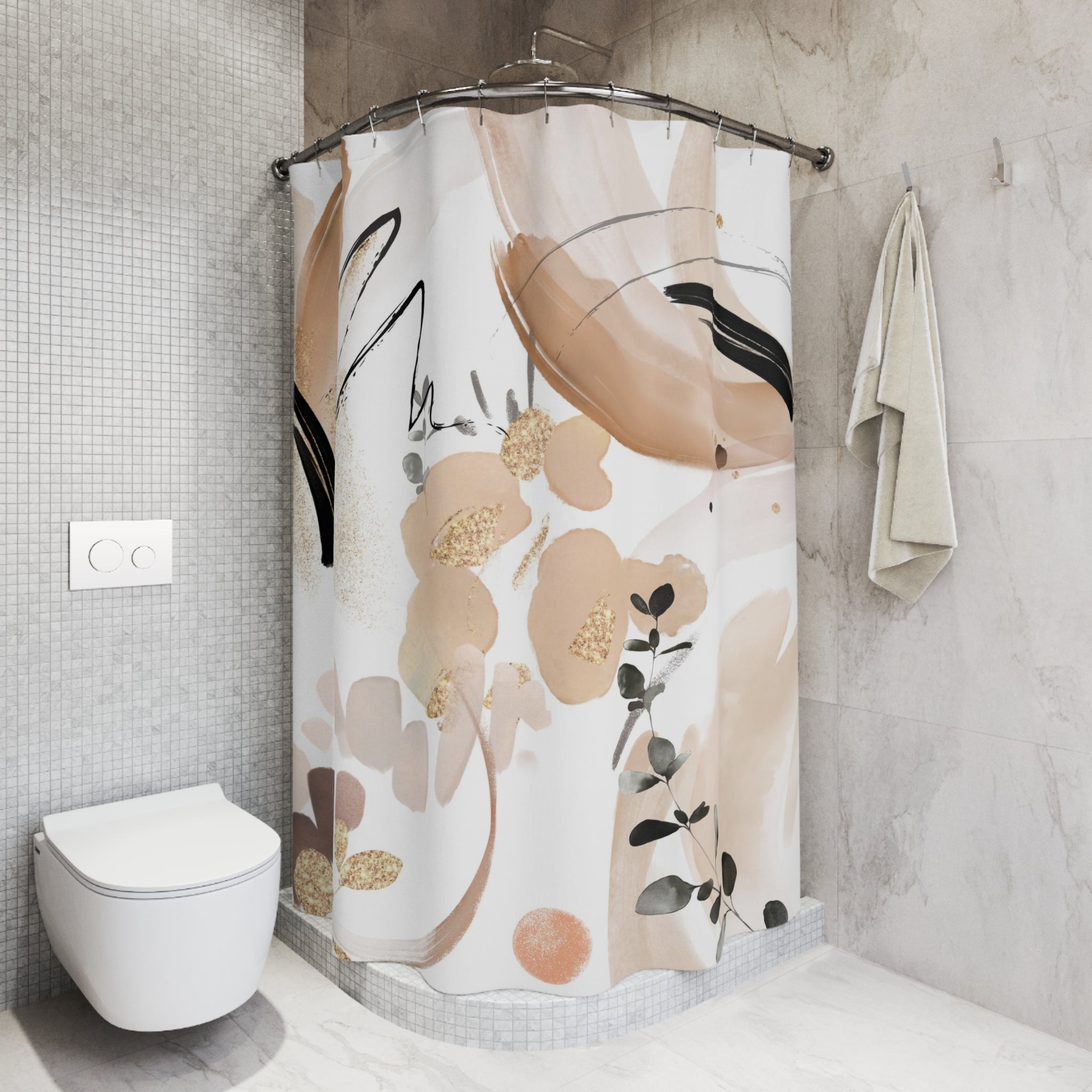 Boho Shower Curtain | Abstract Beige Black White