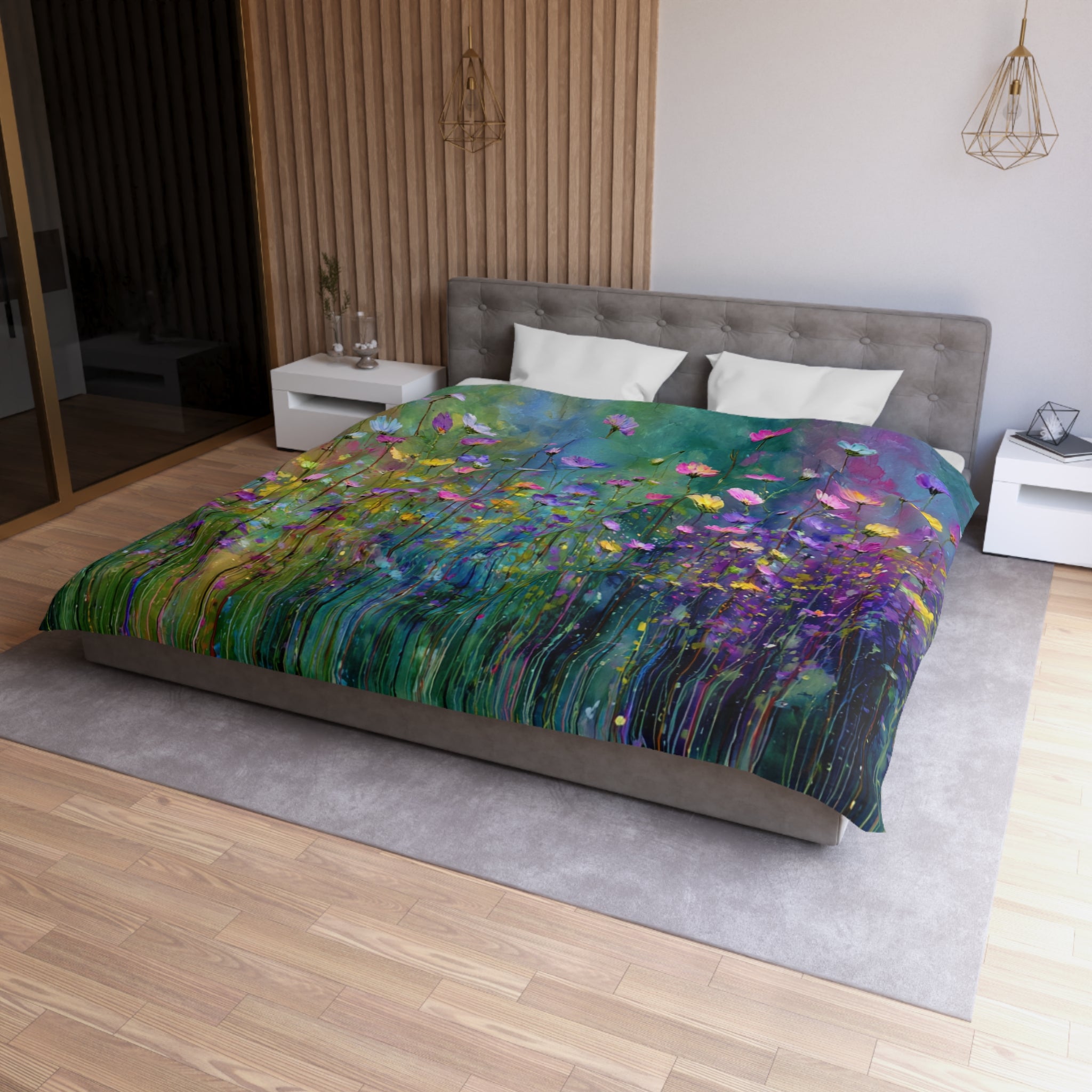 Floral Duvet, Pillow Cover | Green Purple Bedroom Decor