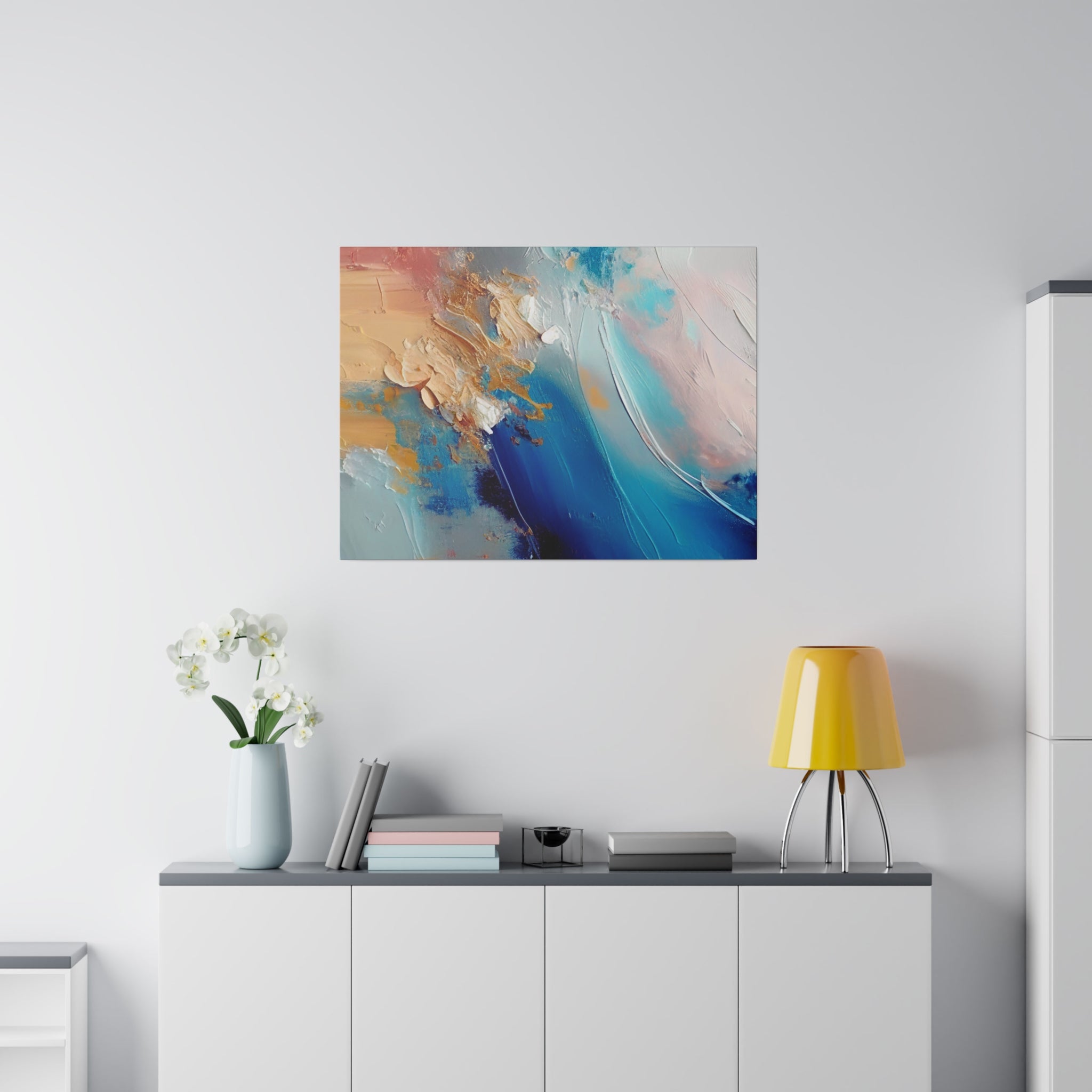 Abstract Canvas Wall Art | Colorful Beige, Blue Turquoise Wall Artwork