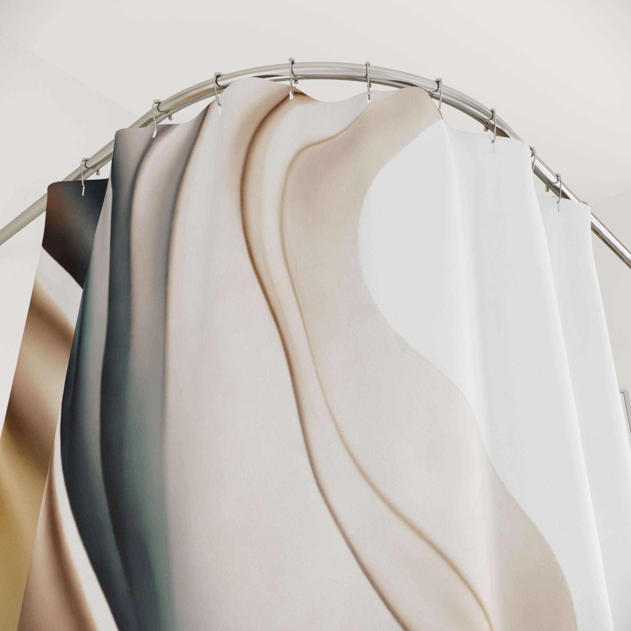 Boho Shower Curtain, Bath Mat | Beige White Bathroom Set