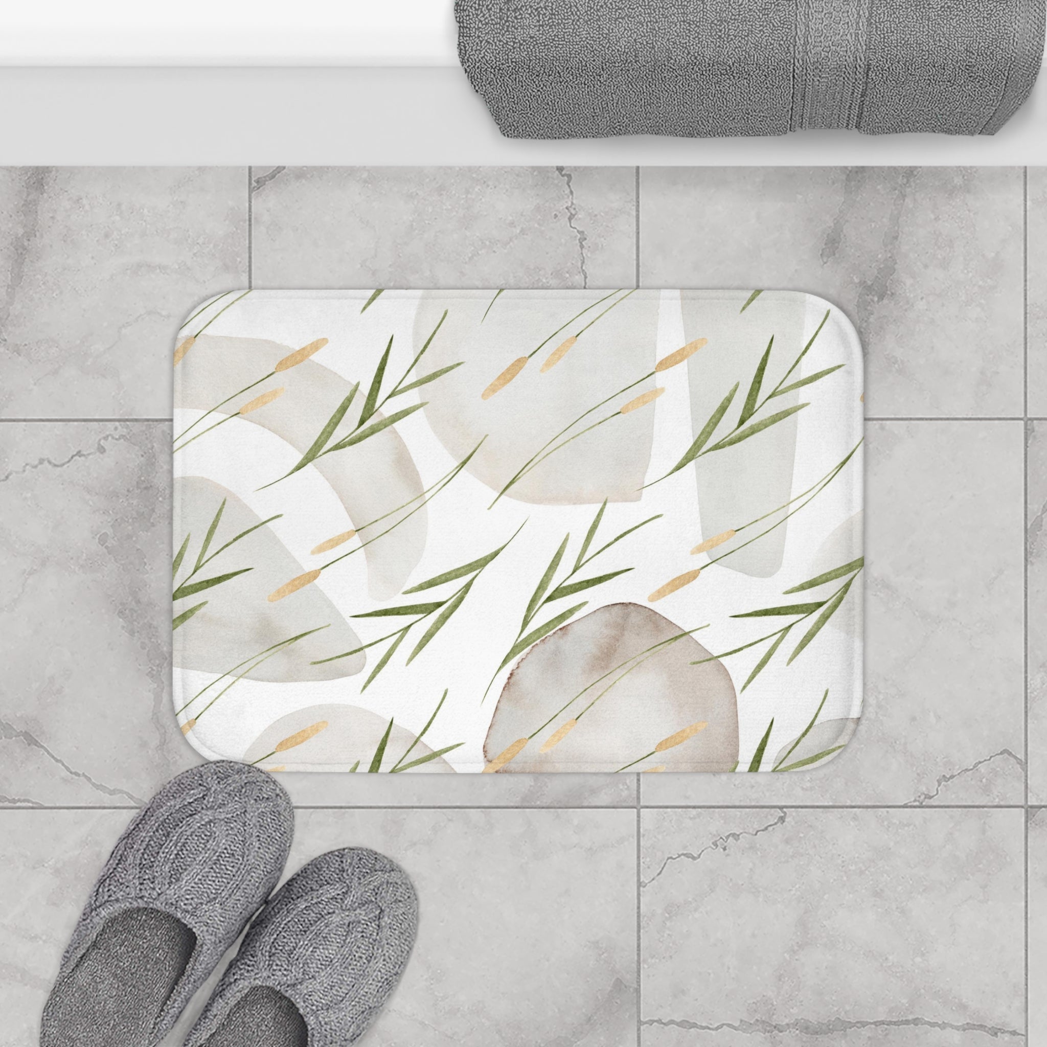 Abstract Floral Bath Mat | Watercolor Sage Green