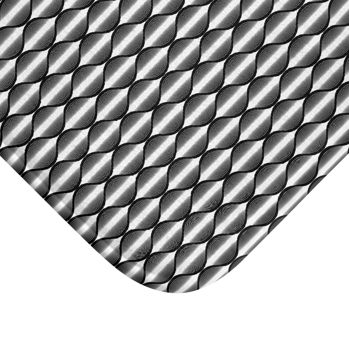 Black White Deco Wave Bath Mat, Op Art Bathroom Rug