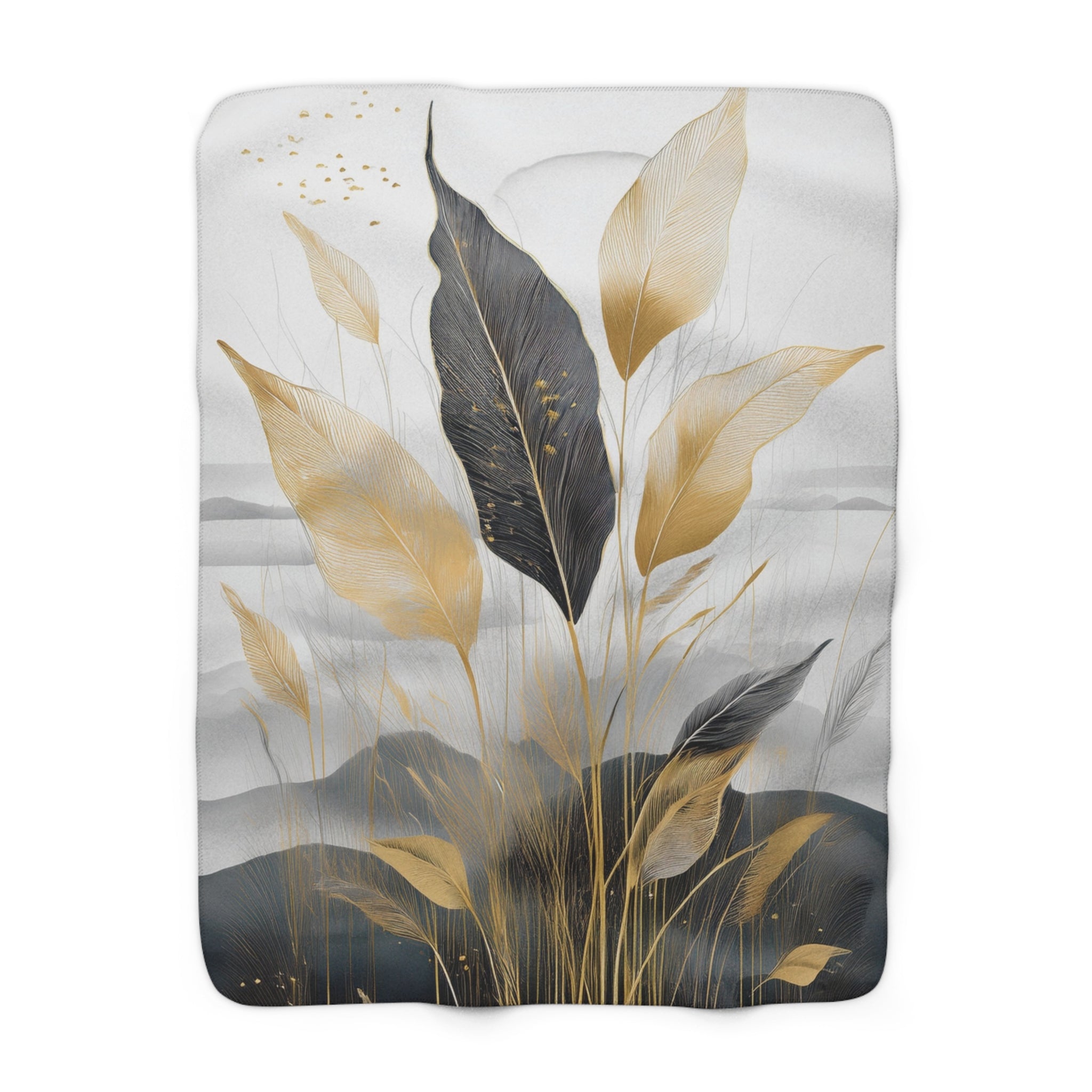 Floral Throw Blanket | Black Grey Beige Ombre Leaves