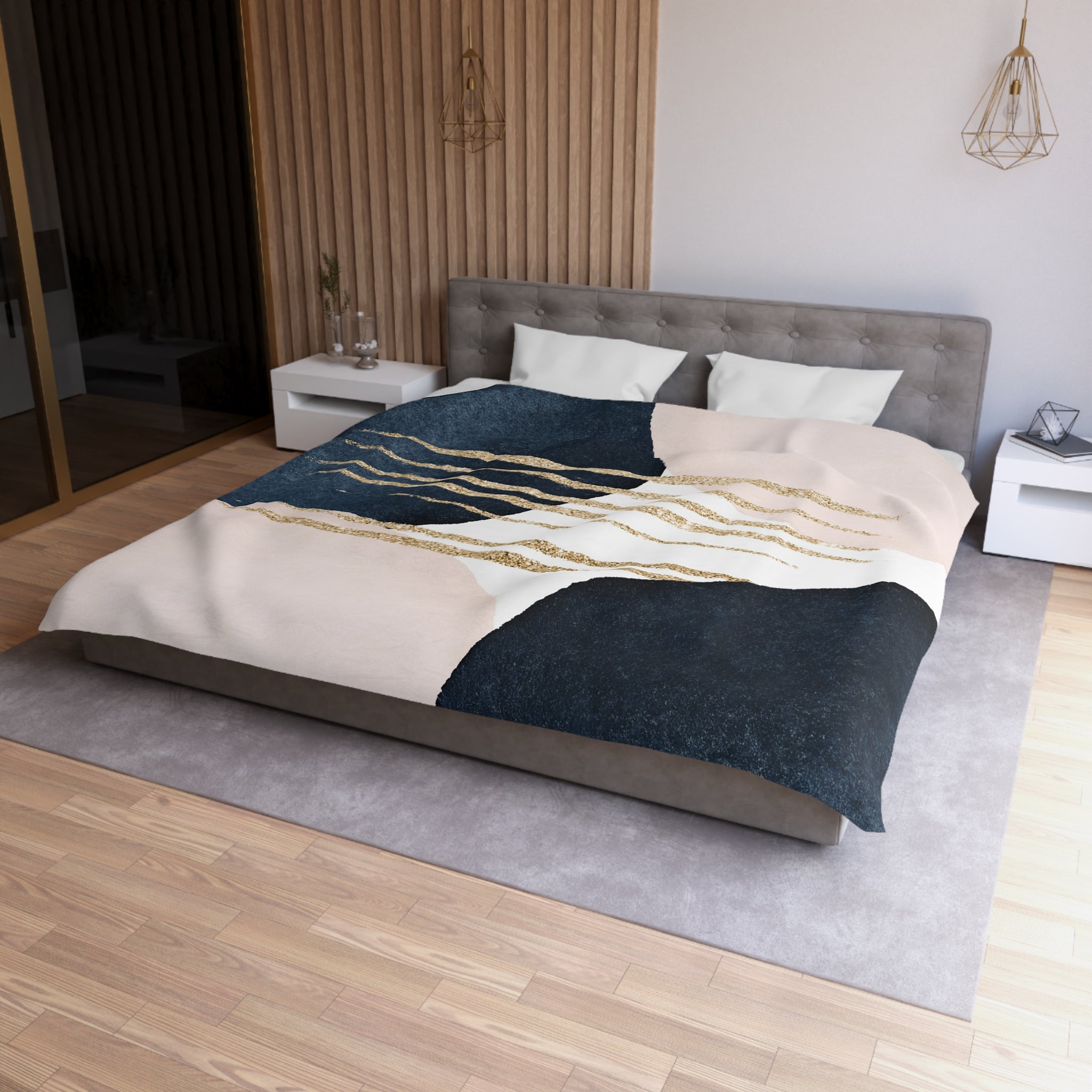 Abstract Duvet Cover | Blush Pink, Navy Blue | Bedroom Decor