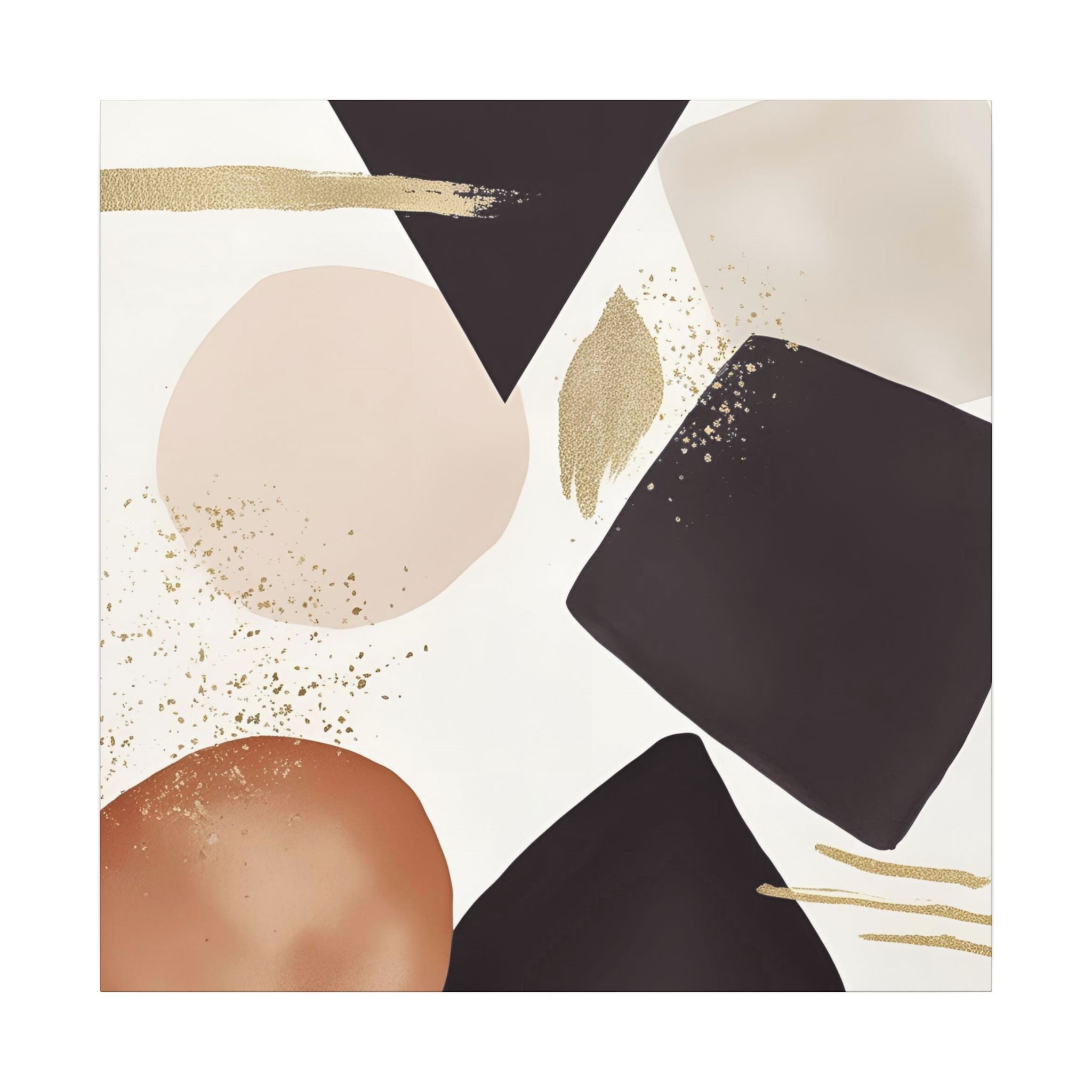 The image is an abstract art piece featuring various shapes and colors, including shades of black, brown, and beige.