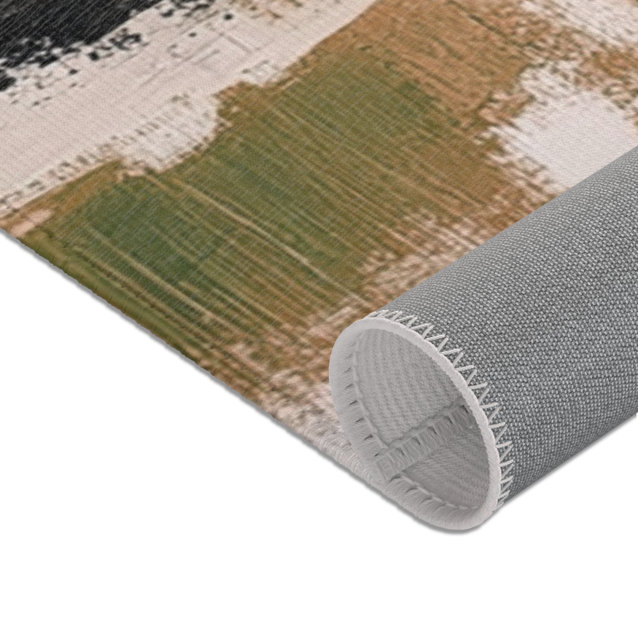 Abstract Area Rug | Rustic Black Muted Gold Beige Watercolor Artsy Rug