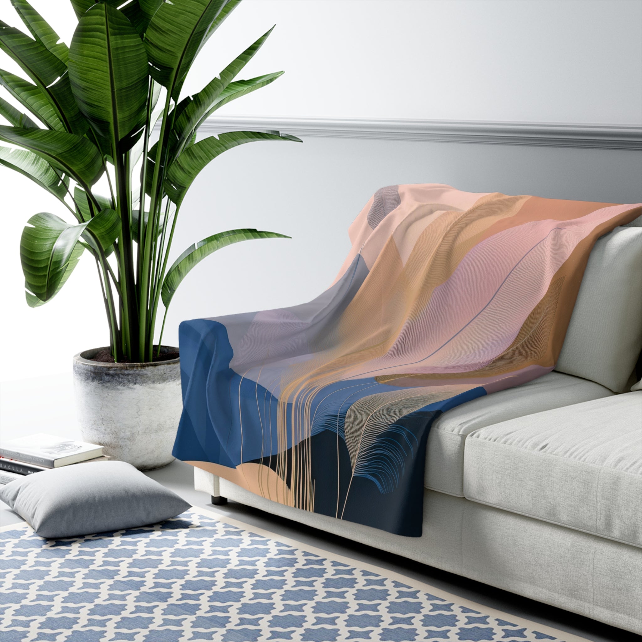 Abstract Throw Blanket | Beige Blue Pink Watercolor