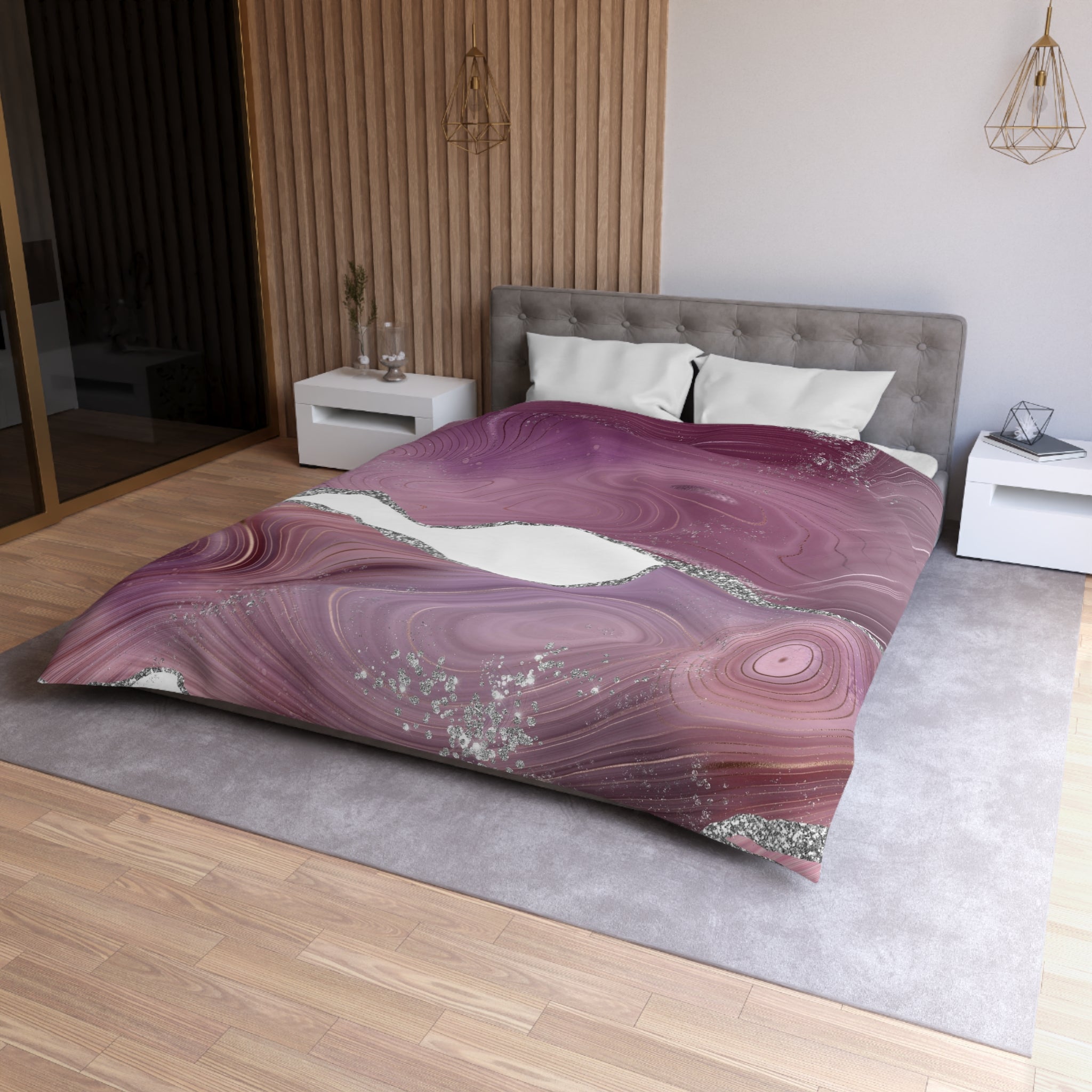 Abstract Duvet Cover | Mauve Pink, White Silver | Bedroom Decor
