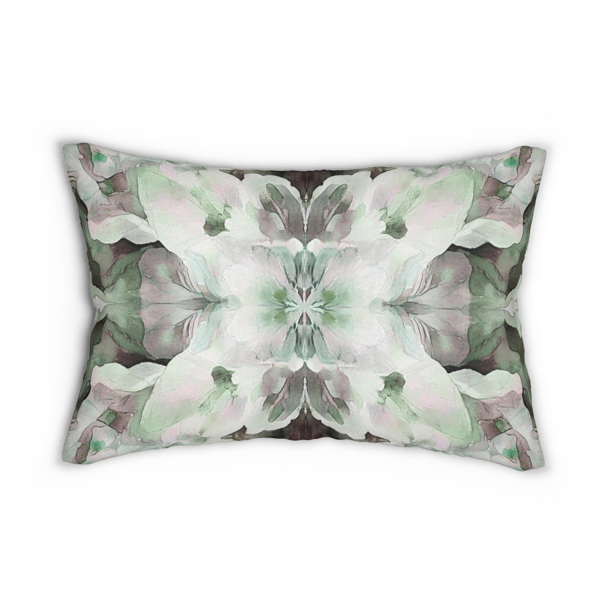 Sage Green and Plum Kaleidoscope Floral Lumbar Pillow