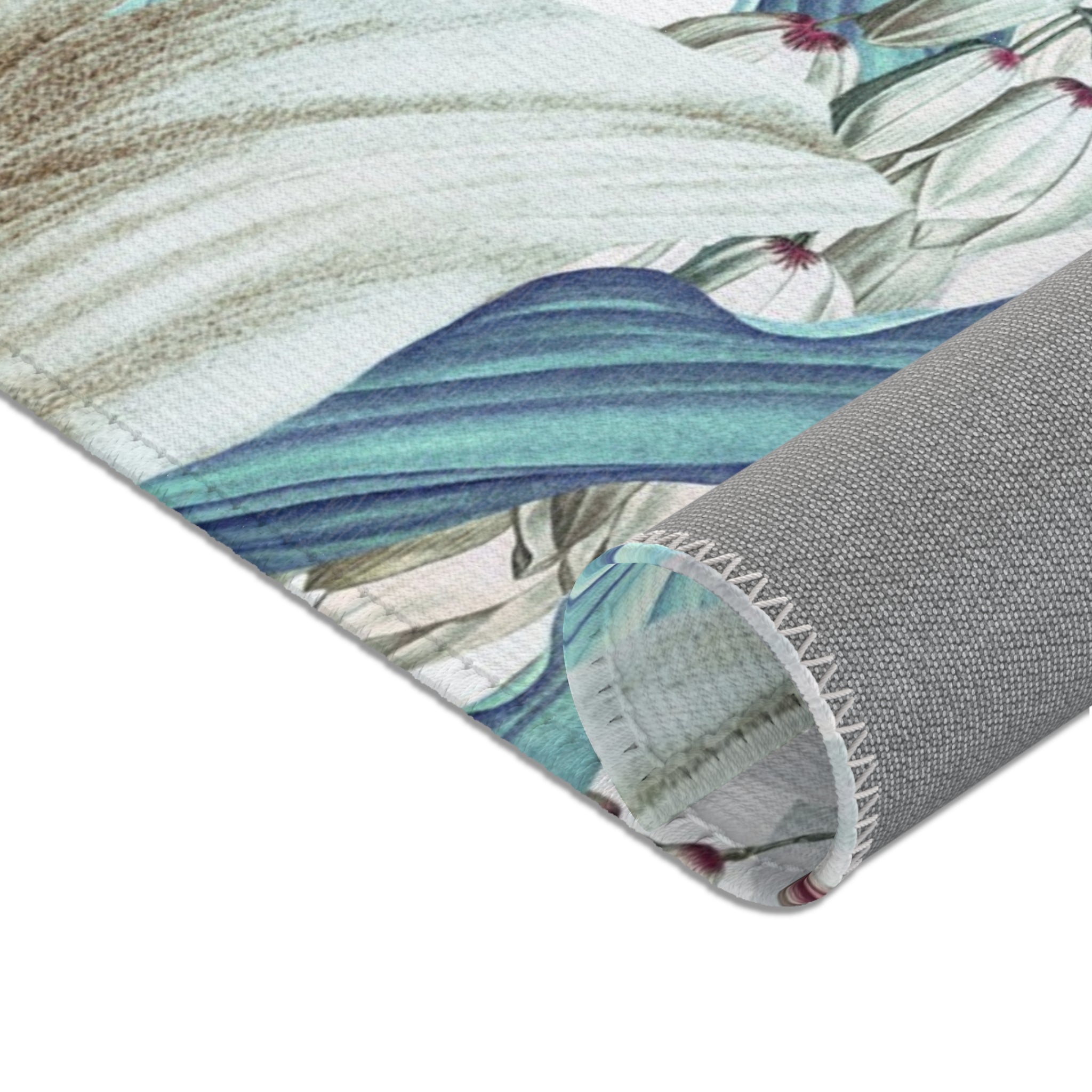 Floral Large Area Rug | Botanical White Teal Blue