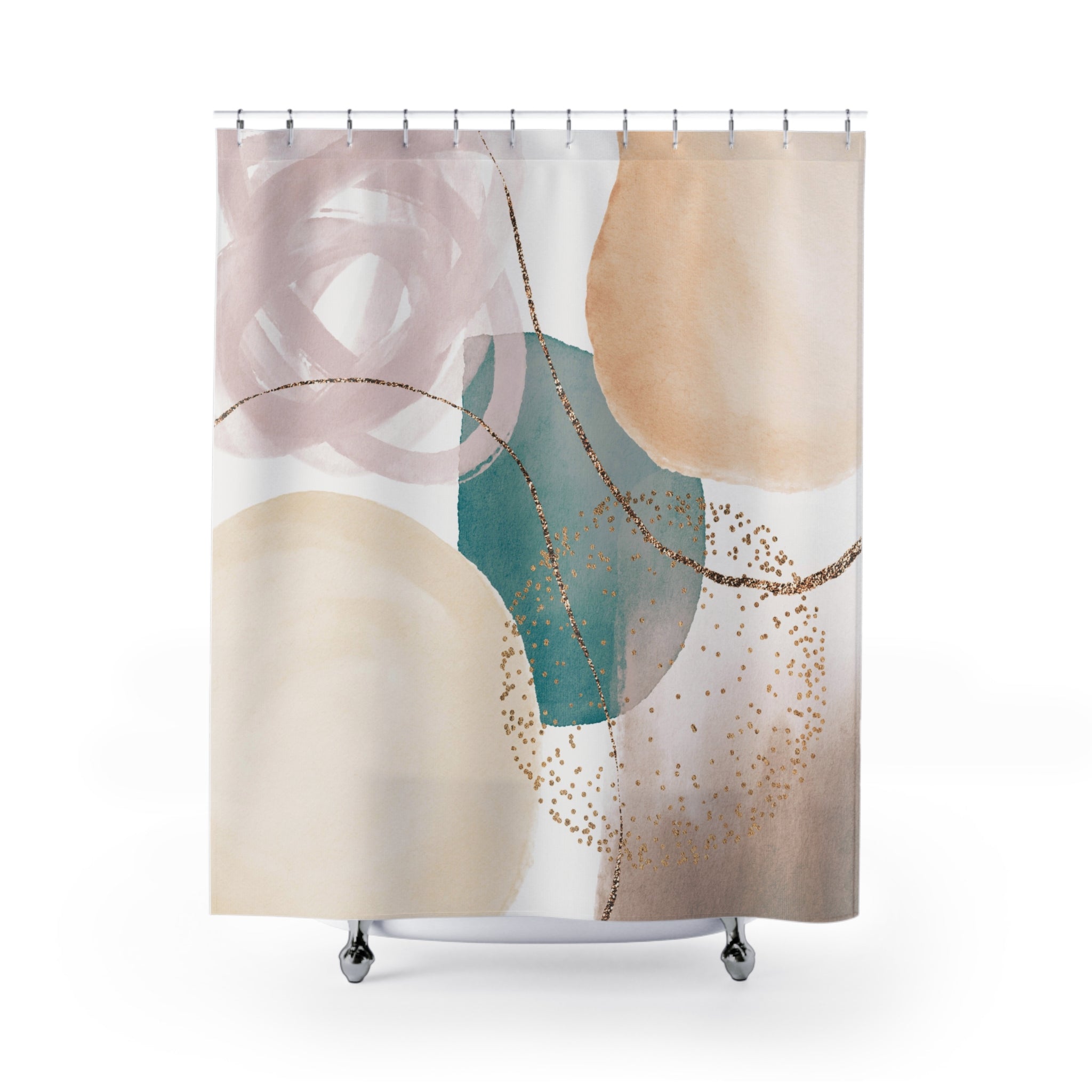 Boho Shower Curtain | Abstract Blush Beige, Teal Green