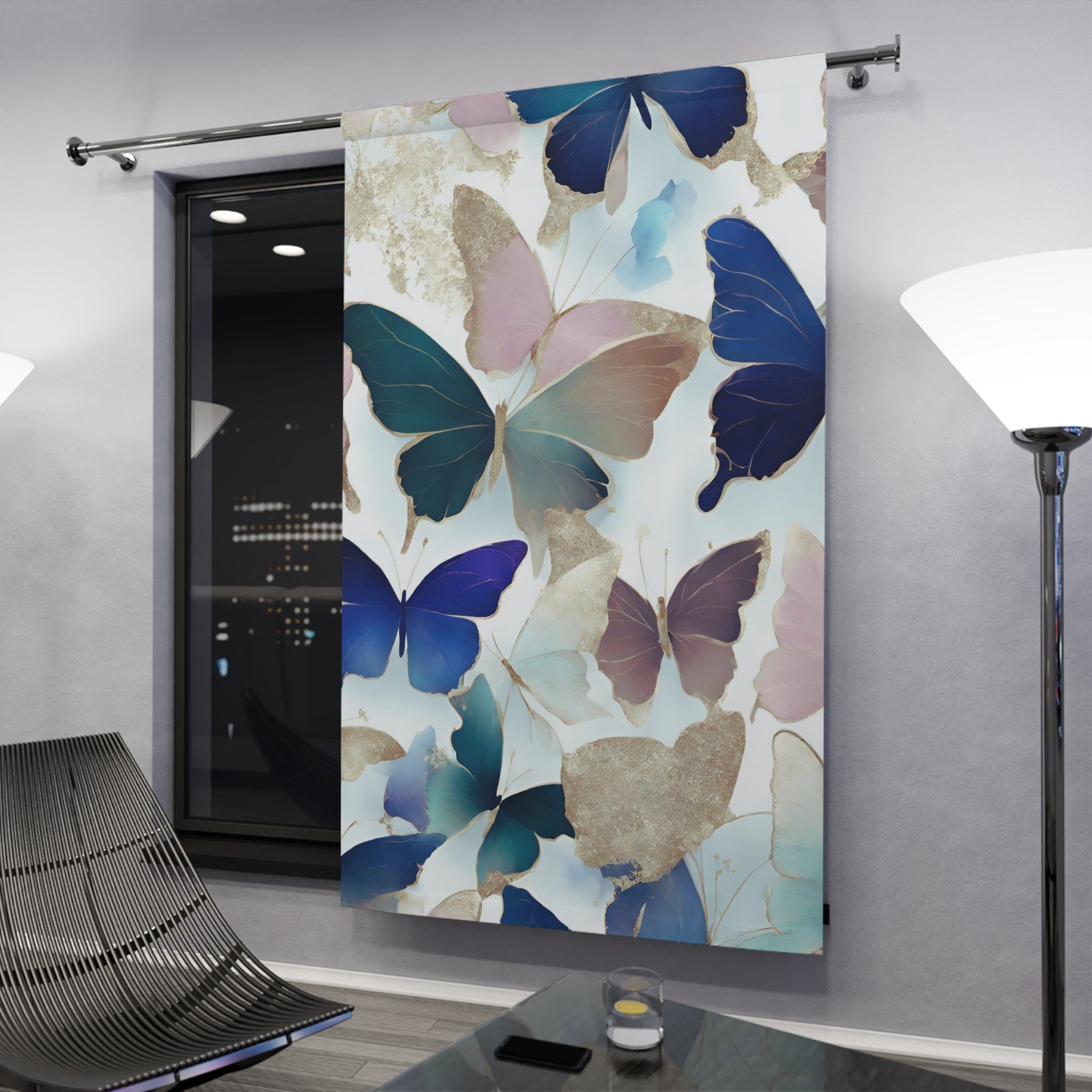 Butterflies Window Curtain | Teal Green, Blue Pink, Colorful