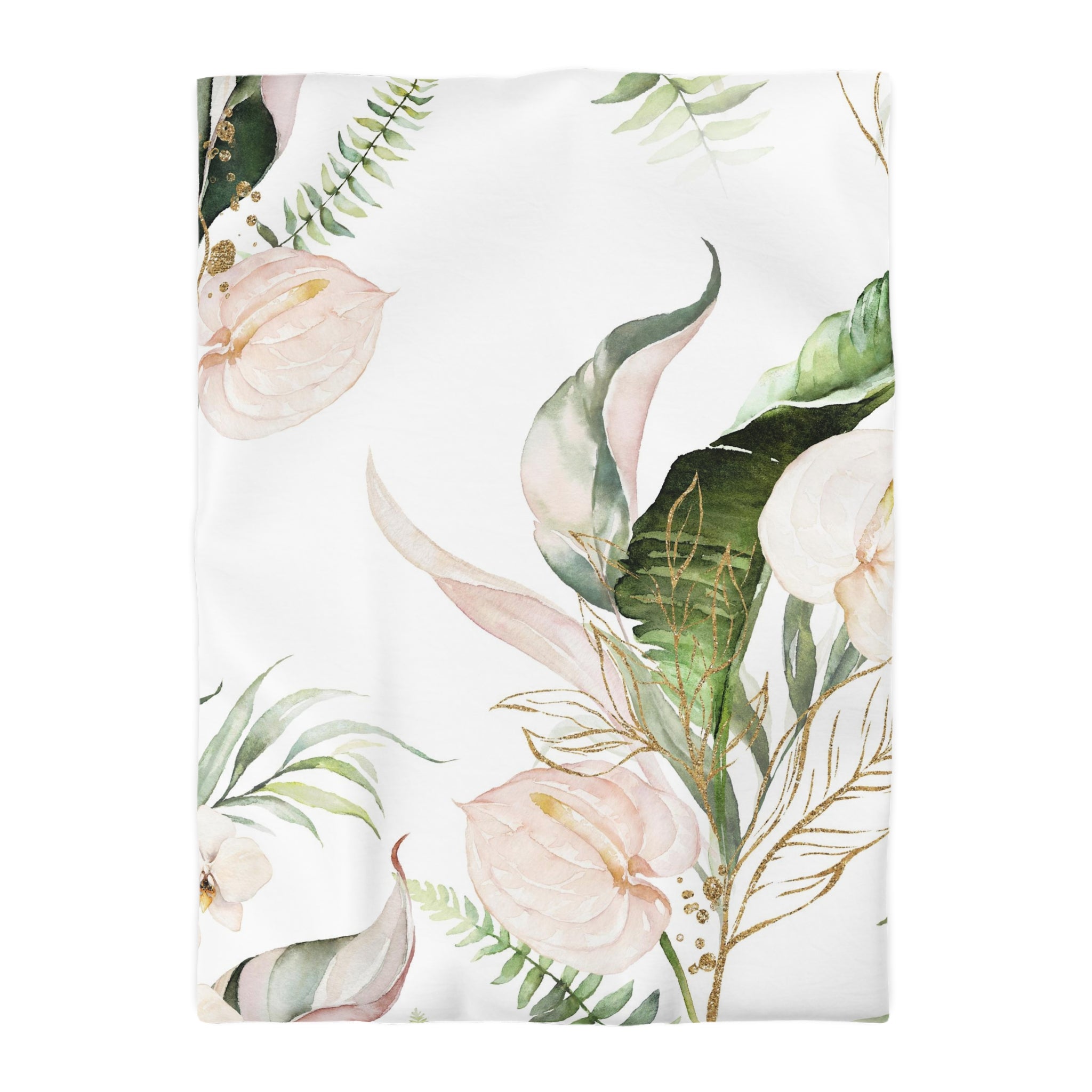 Floral Duvet, Pillow Cover | Green White Anthurium Bedroom Decor
